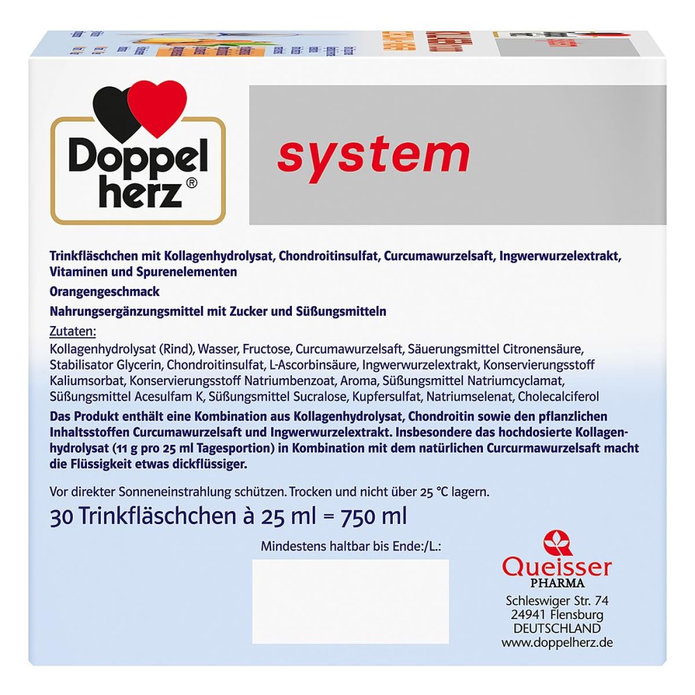Doppelherz 系统胶原蛋白 11,000 姜黄 + 生姜 30x25ml PZN 16879158 橙味饮水瓶