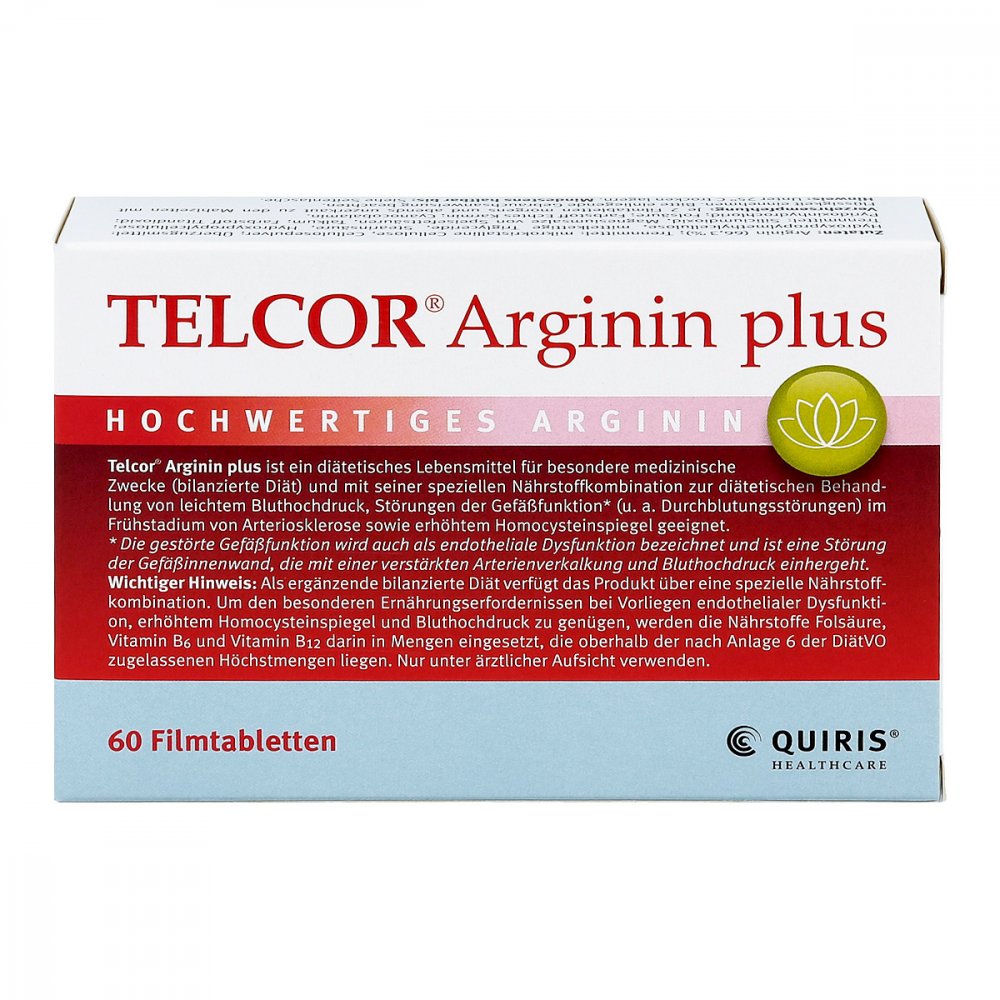 Telcor Arginin Plus 60 Film-Coated Tablets | Premium L-Arginine + Vitamin B6, B12 & Folic Acid | Vascular Nutritional Support | Vegan Made in Germany PZN 03104728