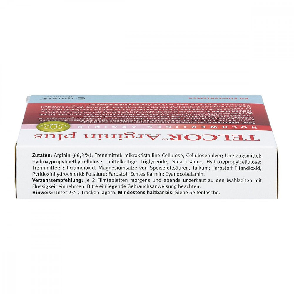 Telcor Arginin Plus 60 Film-Coated Tablets | Premium L-Arginine + Vitamin B6, B12 & Folic Acid | Vascular Nutritional Support | Vegan Made in Germany PZN 03104728