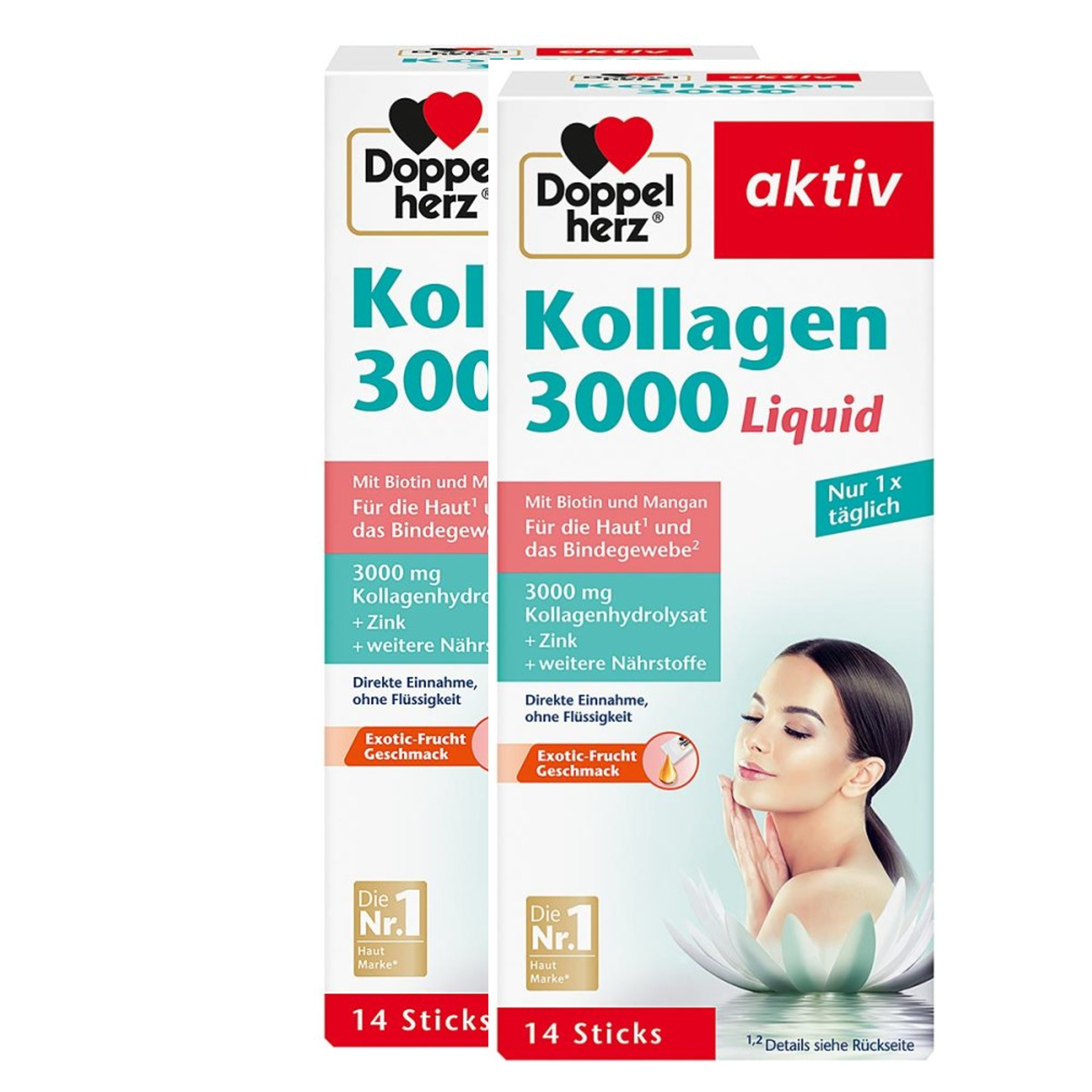 Doppelherz aktiv Collagen 3000 Liquid | 3,000 mg Collagen Hydrolysate, Biotin & Zinc | Skin & Connective Tissue Support | 2-Pack | 28 Liquid Sticks | PZN 16031988