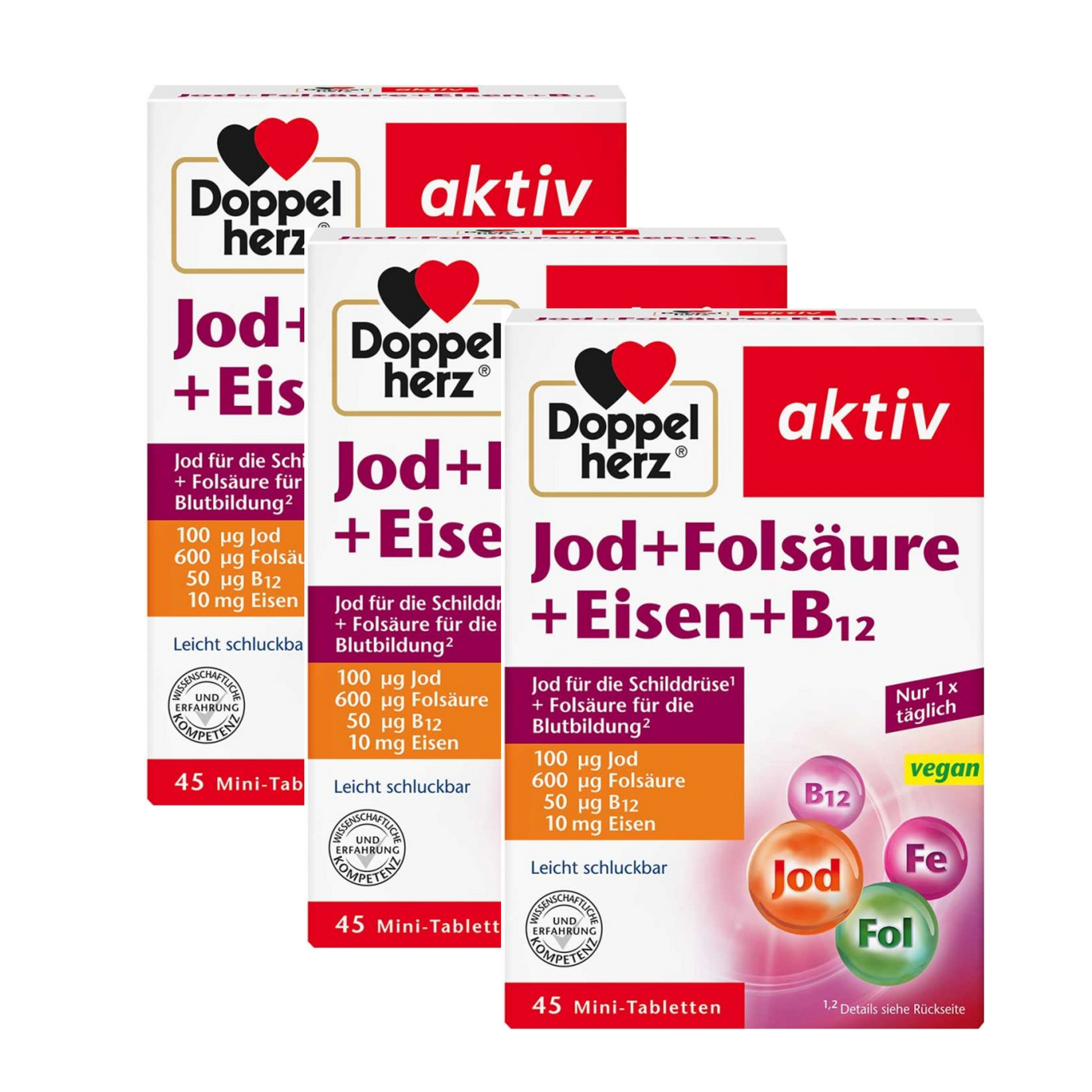 Doppelherz 碘+叶酸+铁+B12片 45粒 x 3盒 PZN 16487984