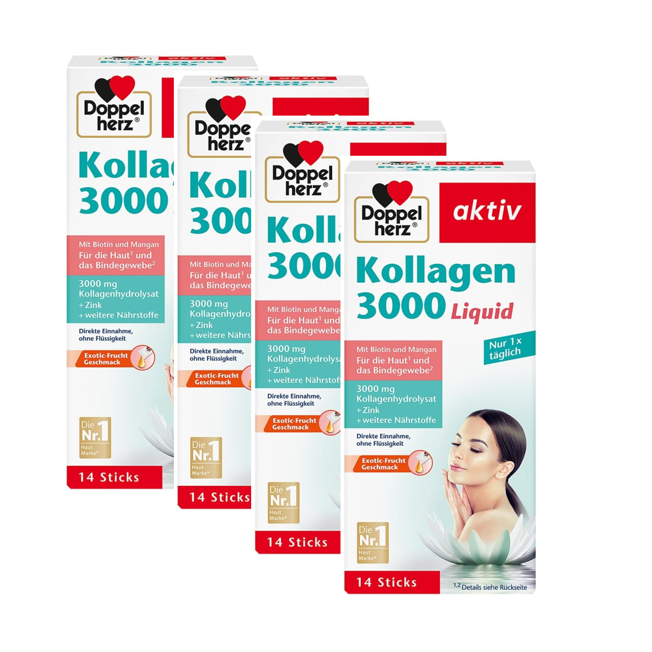 Doppelherz aktiv Collagen 3000 Liquid | 3,000 mg Collagen Hydrolysate, Biotin & Zinc | Skin & Connective Tissue Support | 4-Pack | 56 Liquid Sticks | PZN 16031988