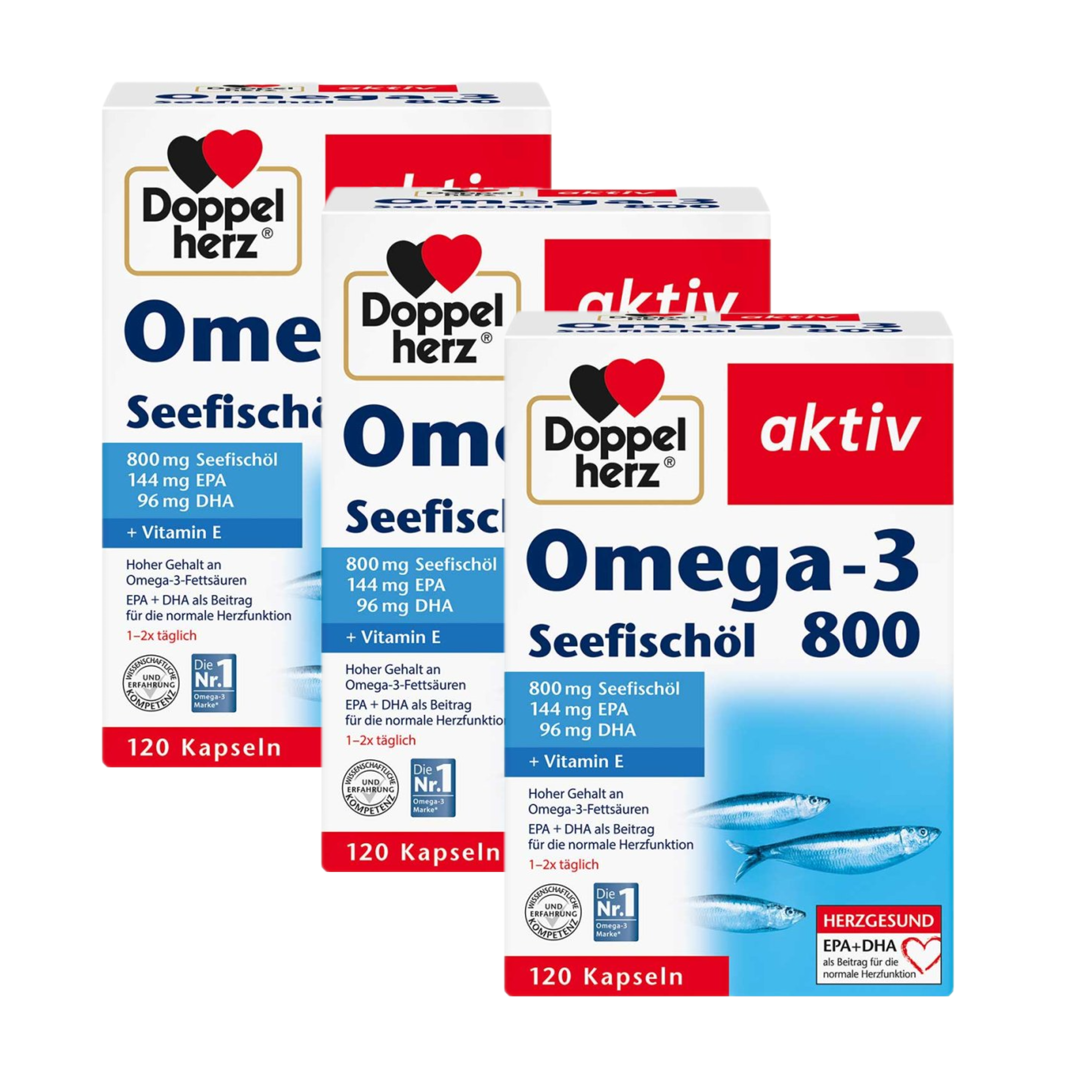 Doppelherz Omega-3 Sea Fish Oil 800 Active Capsules 3 Pack | 3 × 120 Capsules | EPA & DHA + Vitamin E | Heart Support | Made in Germany PZN 16485732