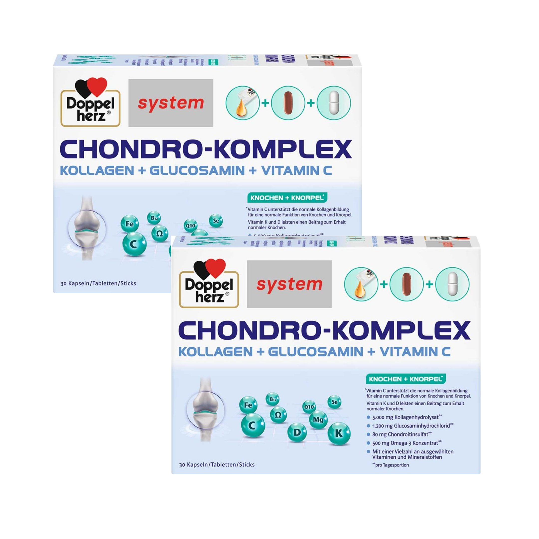 Doppelherz System Chondro-Komplex | Complete Joint Support Formula | Collagen, Glucosamine, Chondroitin, Omega-3 & Vitamins | 2-Pack | 60 Daily Portions | PZN 18839967