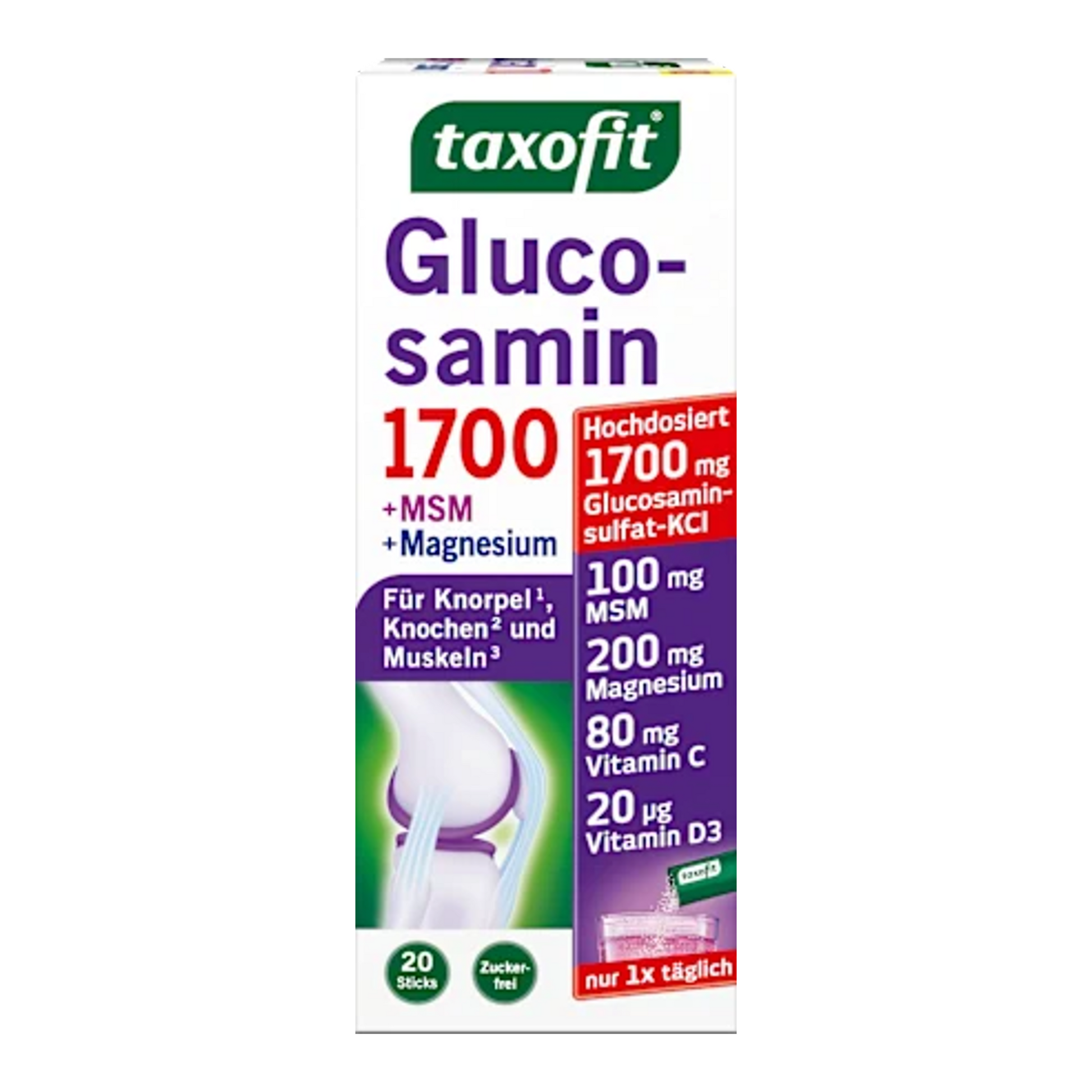taxofit 葡萄糖胺 1700 + MSM + 镁棒 20 片