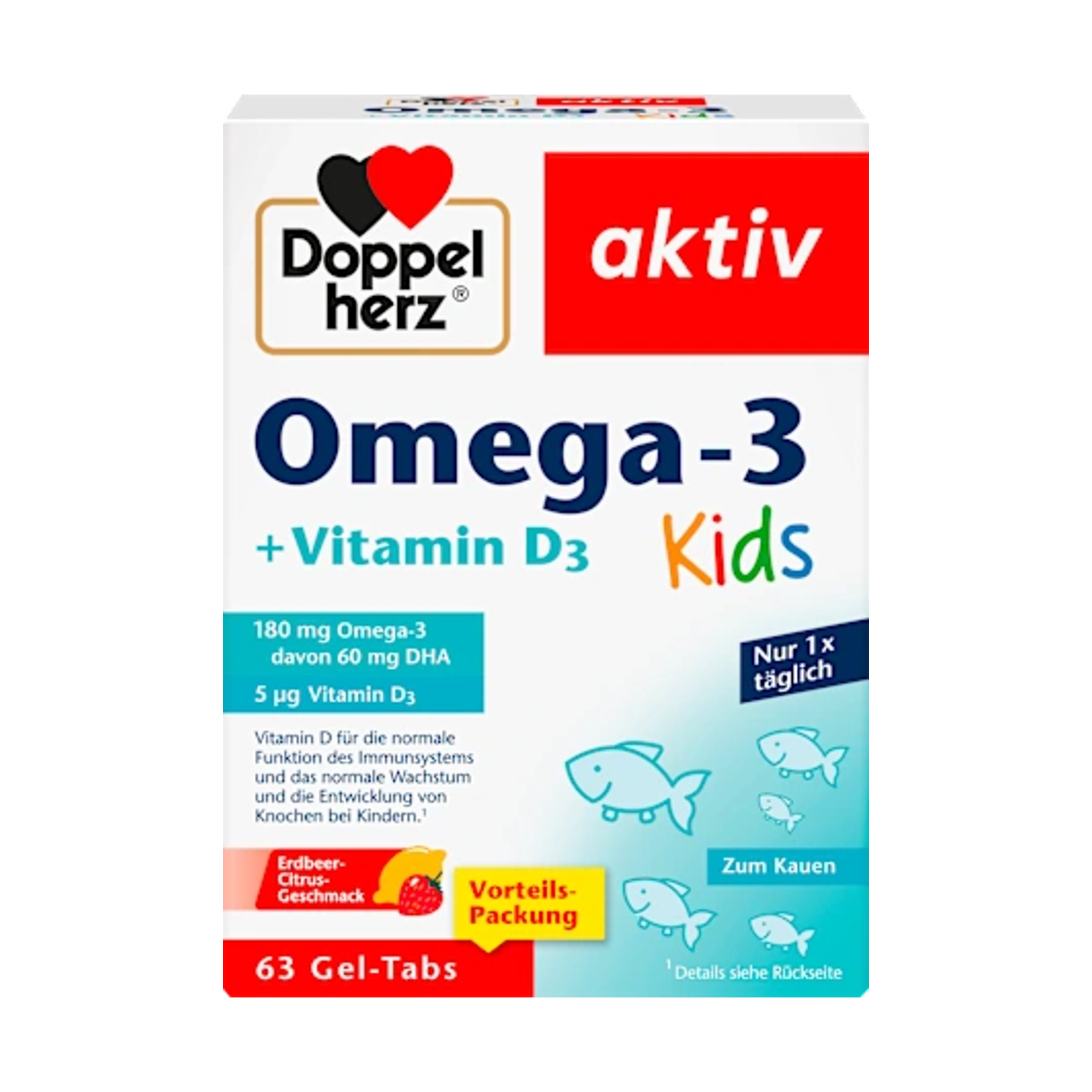 Doppelherz Omega-3 儿童凝胶片 63 片，适合 4 岁以上儿童