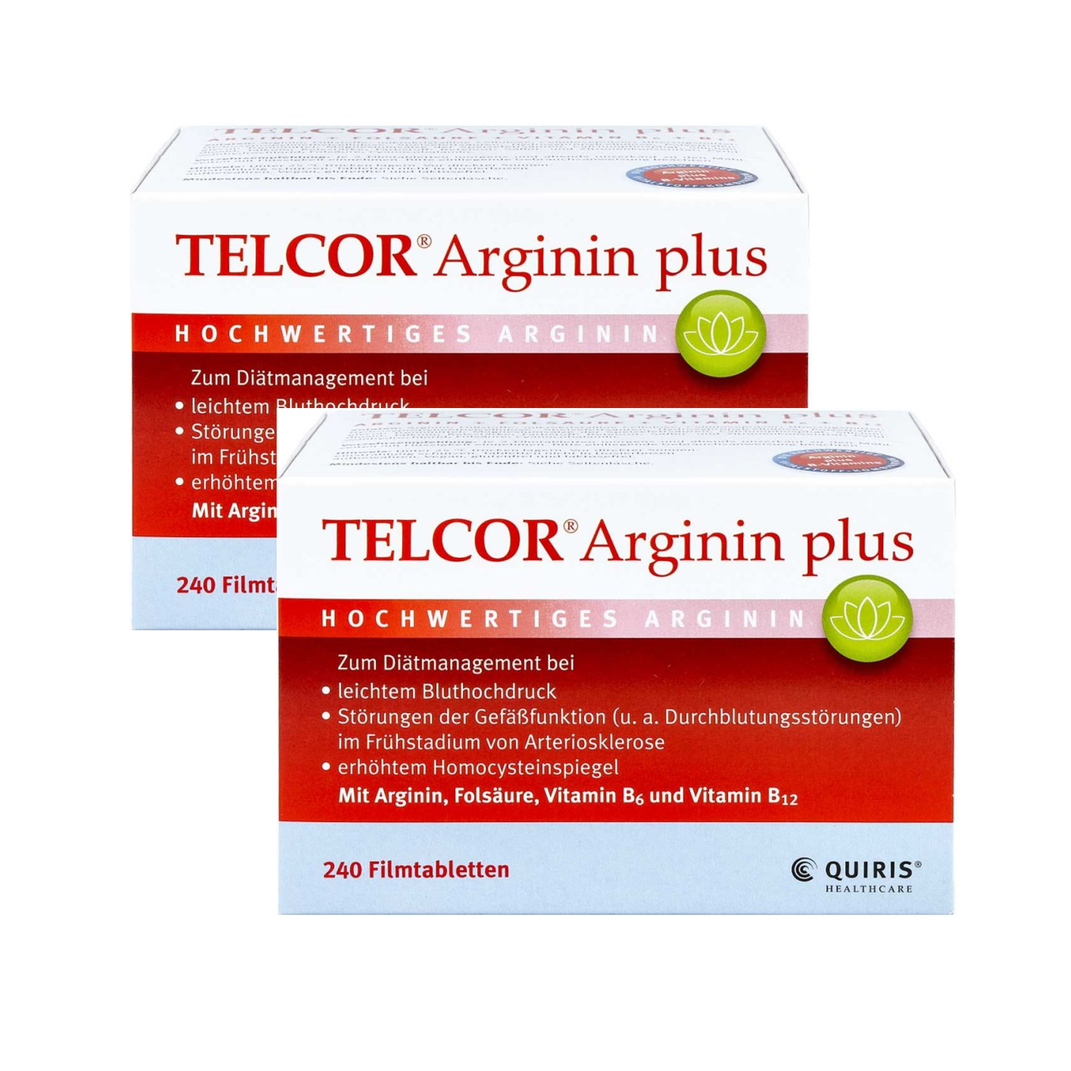 Telcor Arginin Plus Value Pack 2 × 240 Film-Coated Tablets | 480 Tablets Total | Premium L-Arginine + Vitamin B6, B12 & Folic Acid | Vascular Nutritional Support | Vegan Made in Germany PZN 03104757