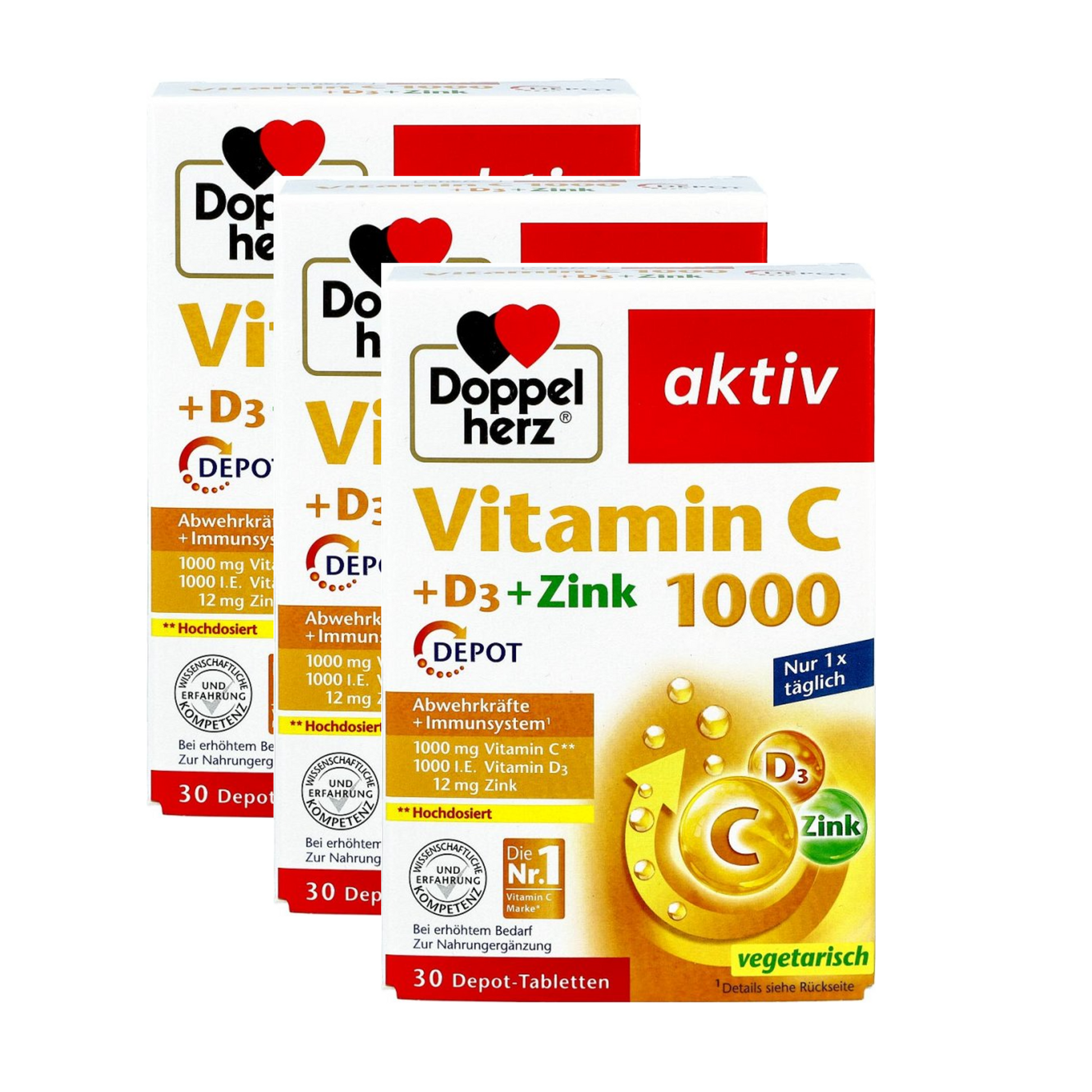 Doppelherz 维生素 C 1000 + D3 + 锌营养片30粒 x 3盒 PZN 17580390