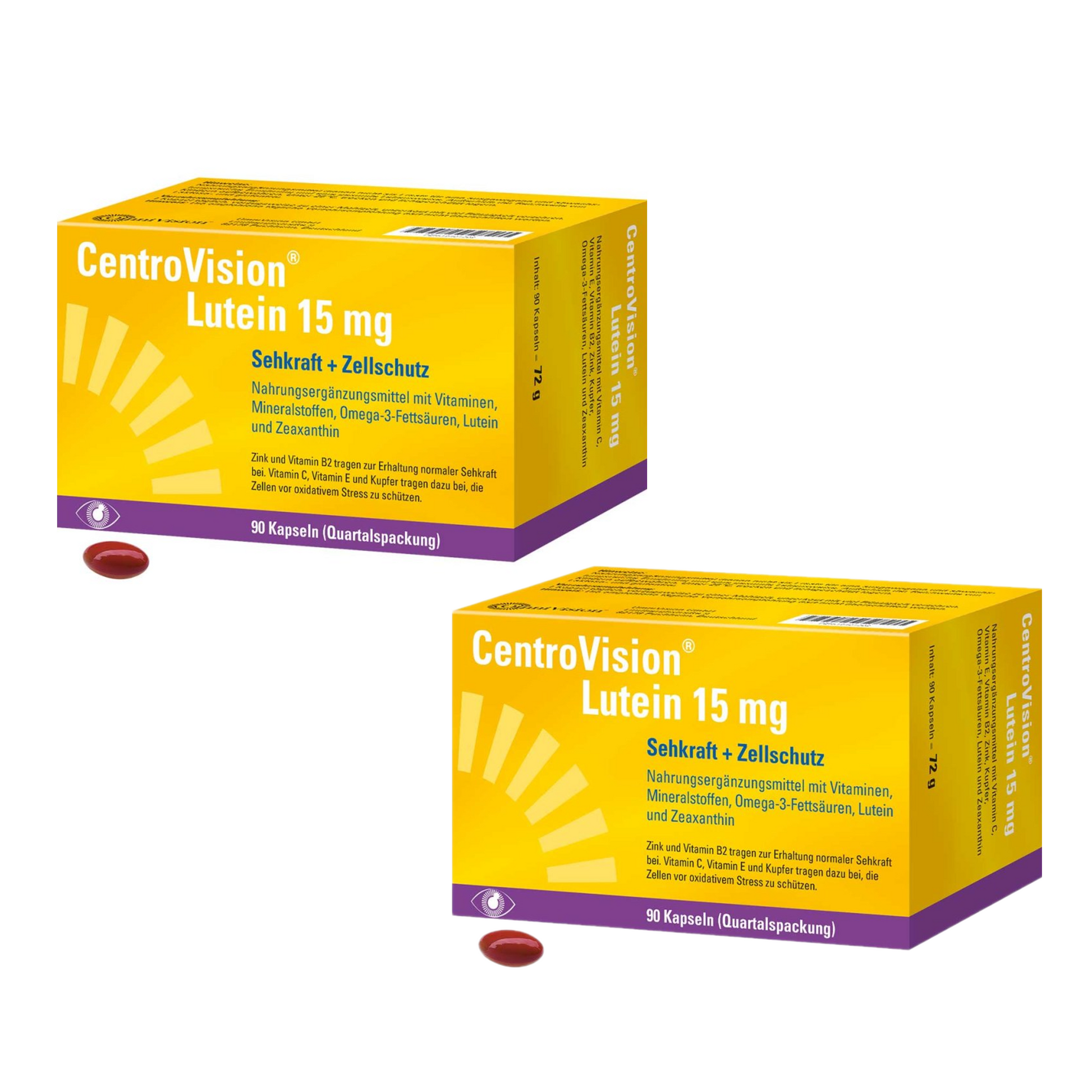 Centrovision 叶黄素 15 毫克胶囊，90 粒 x 2 包 PZN 15401302