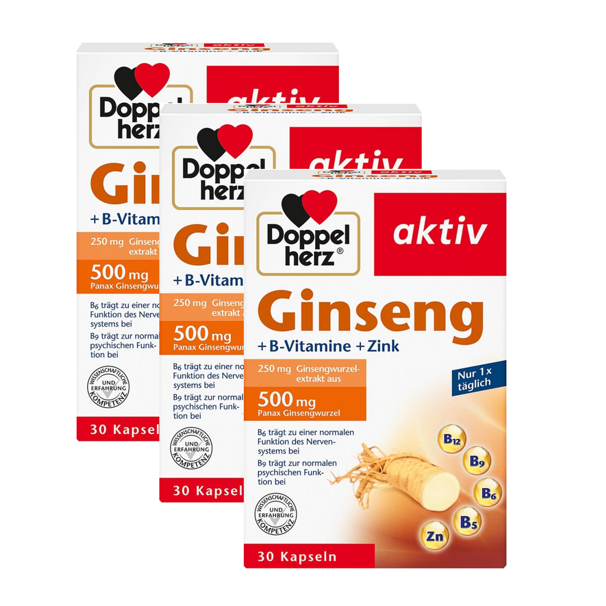 Doppelherz 人参 250 + B 族维生素 + 锌胶囊 30 粒 x 3盒 PZN 16082684