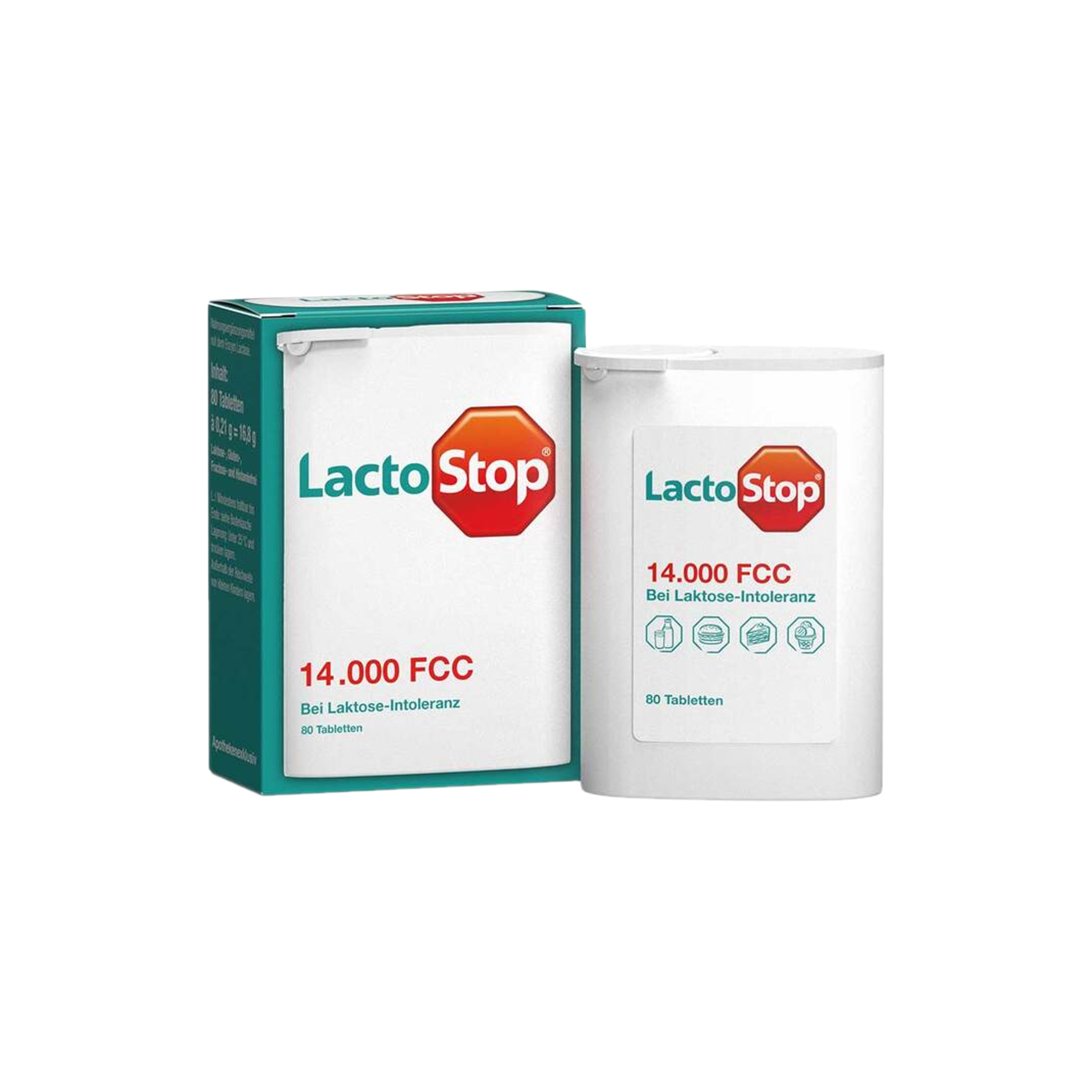 LactoStop 14,000 FCC Tablets 80 Vegan Tablets | High Strength Lactase Enzyme | Click Dispenser | Made in Germany | PZN 09718265