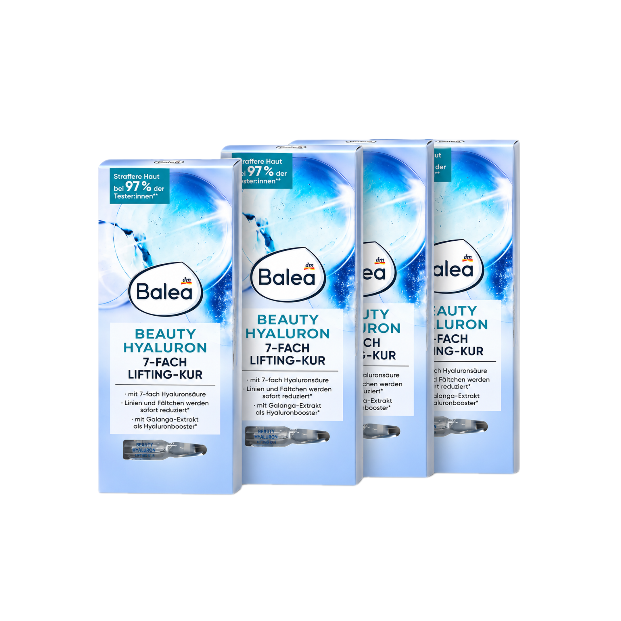 Balea Beauty Hyaluron Lifting Ampoule Treatment 4-Pack 28ml | 28 Ampoules | Triple Hyaluronic Acid & Easyliance® | Intensive 28-Day Hydration & Firming Program