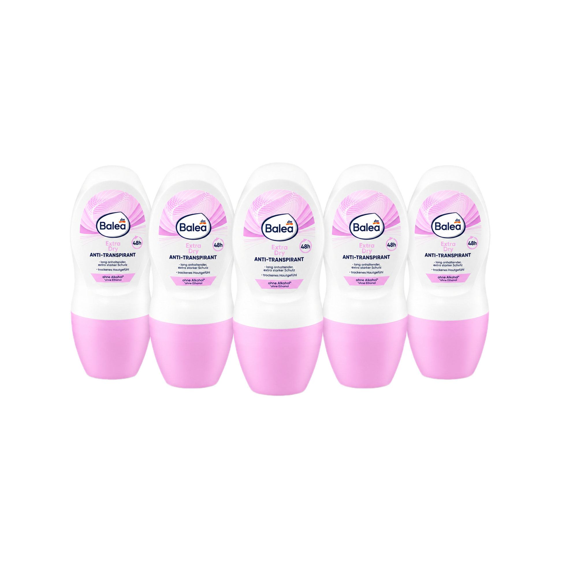 Balea Extra Dry Antiperspirant Roll-On 5-Pack | 48-Hour Protection | Alcohol-Free | 5 × 50 ml