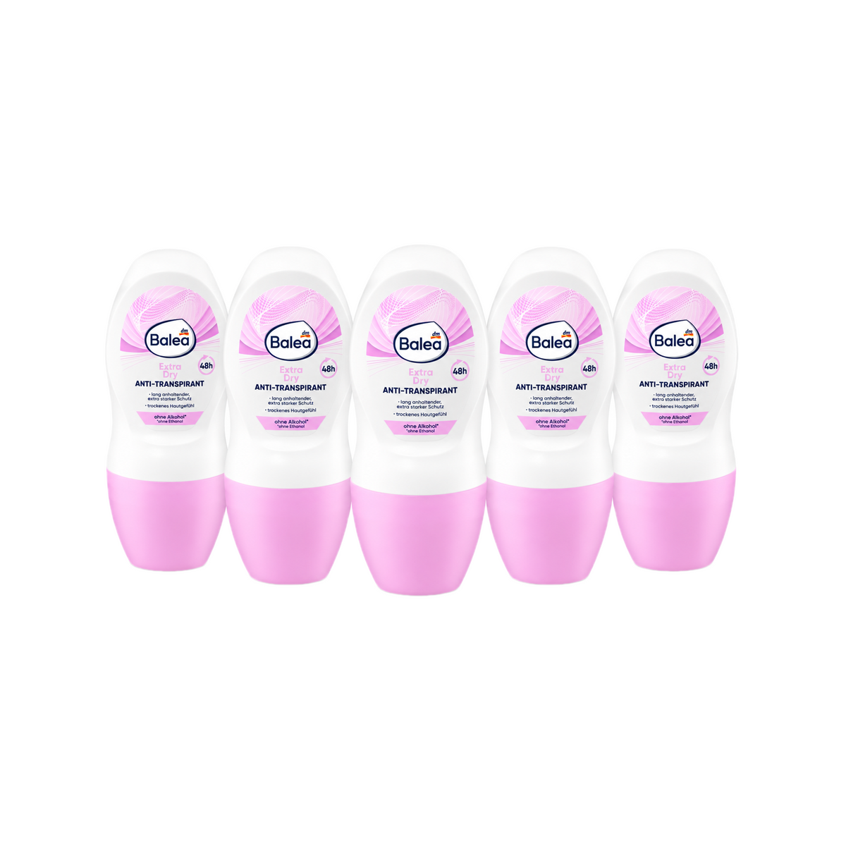 Balea Extra Dry Antiperspirant Roll-On 5-Pack | 48-Hour Protection | Alcohol-Free | 5 × 50 ml