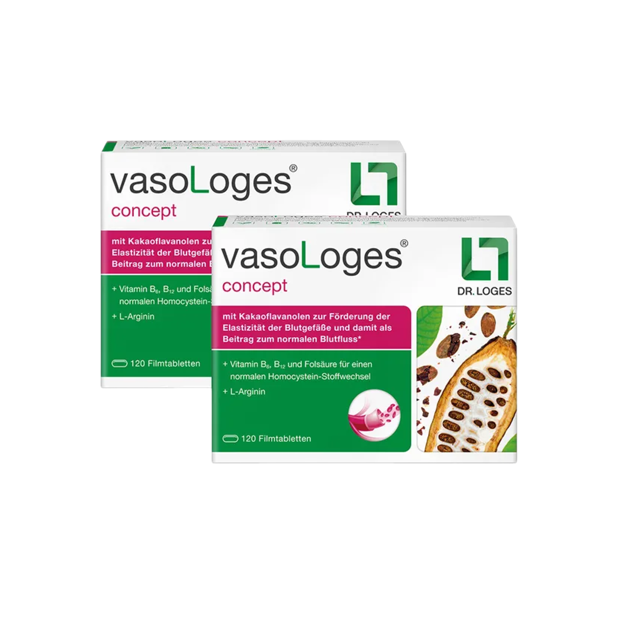 vasoLoges concept | L-Arginine, Cocoa Flavanols, Vitamin B Complex & Vitamin K2 | Vascular & Blood Flow Support | 240 Film Tablets | PZN 18677499