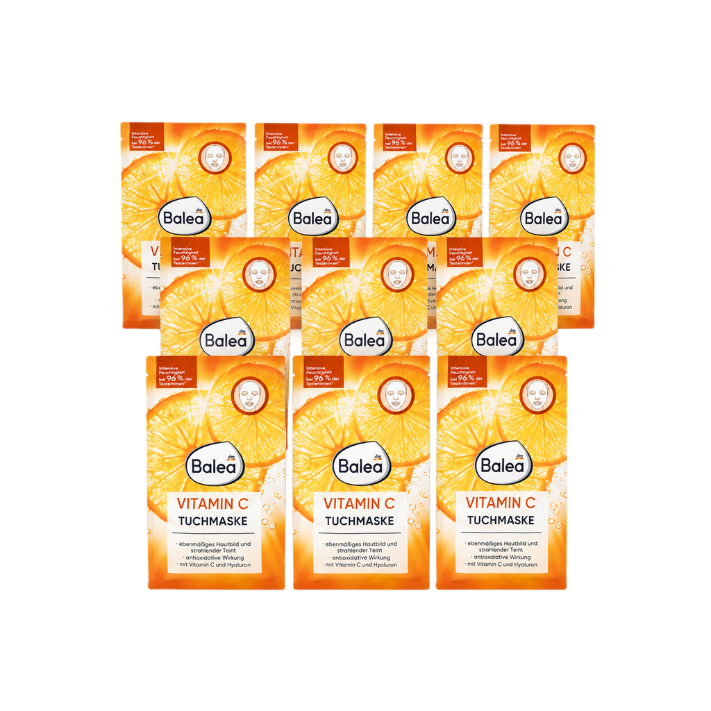 Balea Vitamin C Sheet Mask 10-Pack | Brightening & Hydrating Face Masks | With Vitamin C & Hyaluronic Acid | Vegan