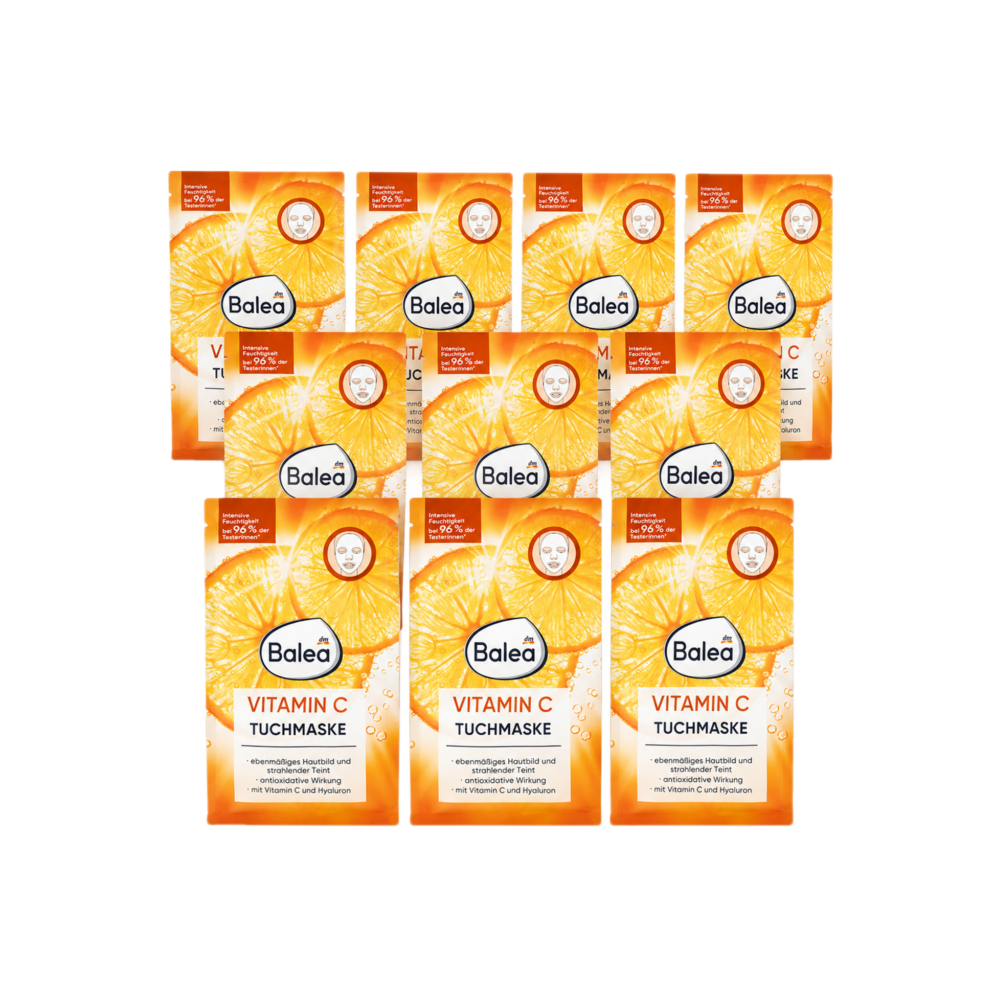 Balea Vitamin C Sheet Mask 10-Pack | Brightening & Hydrating Face Masks | With Vitamin C & Hyaluronic Acid | Vegan