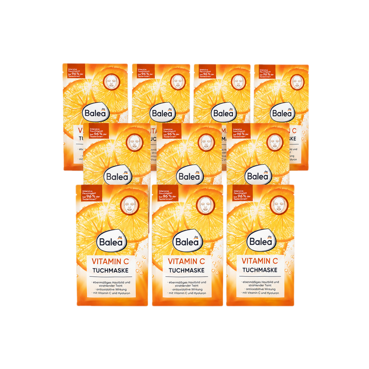 Balea Vitamin C Sheet Mask 10-Pack | Brightening & Hydrating Face Masks | With Vitamin C & Hyaluronic Acid | Vegan