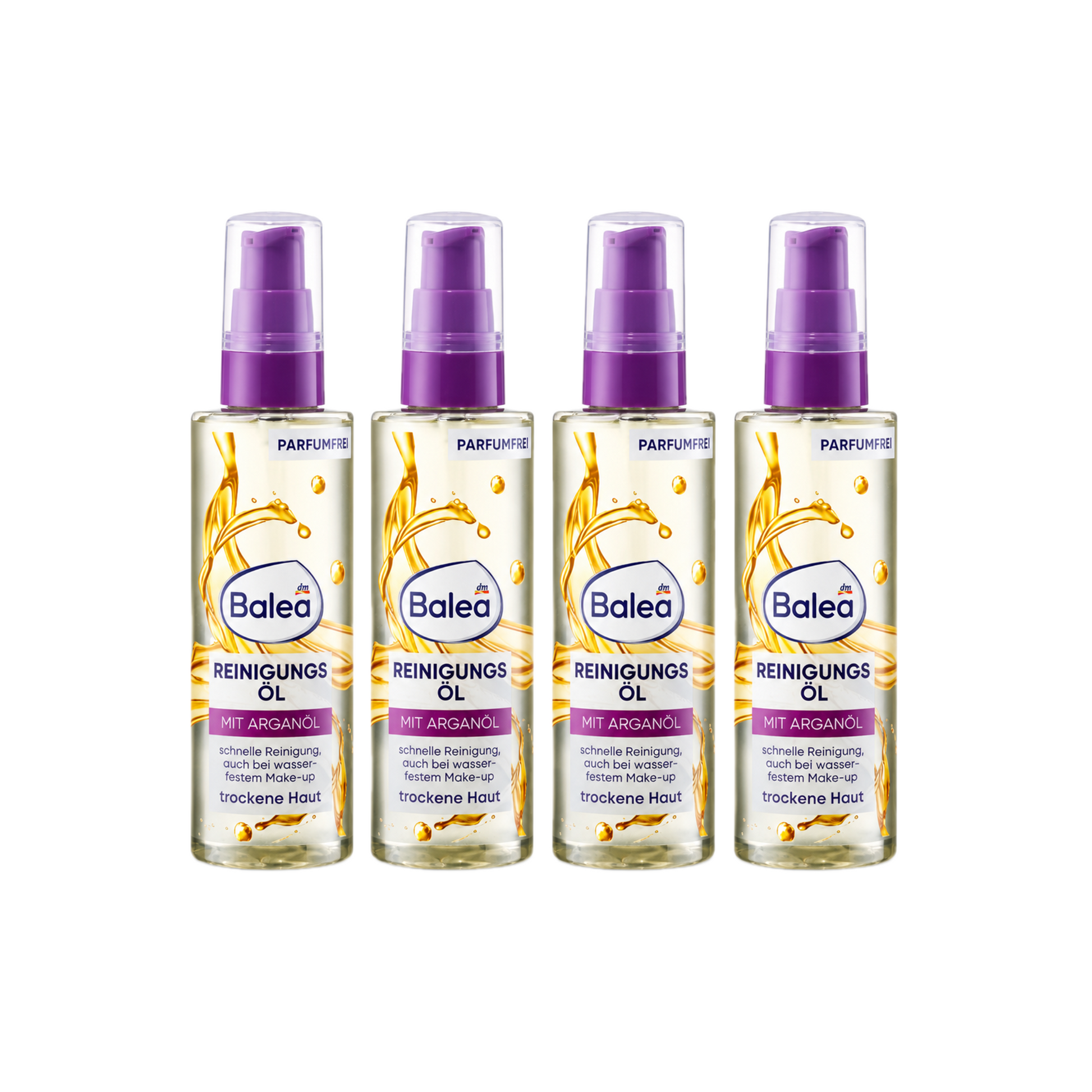 Balea Argan Oil Cleansing Oil 4-Pack 400ml | Fragrance-Free Facial Cleansing Oil | Removes Waterproof Makeup | Vegan 4x100ml