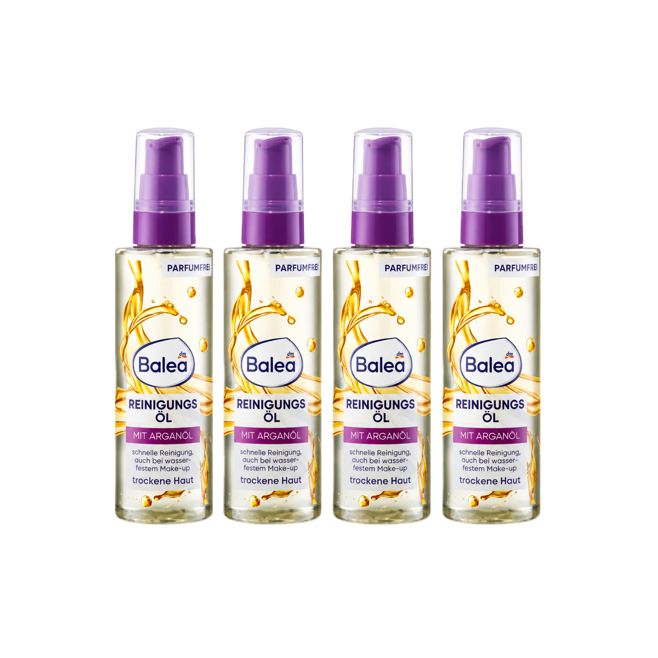 Balea Argan Oil Cleansing Oil 4-Pack 400ml | Fragrance-Free Facial Cleansing Oil | Removes Waterproof Makeup | Vegan 4x100ml