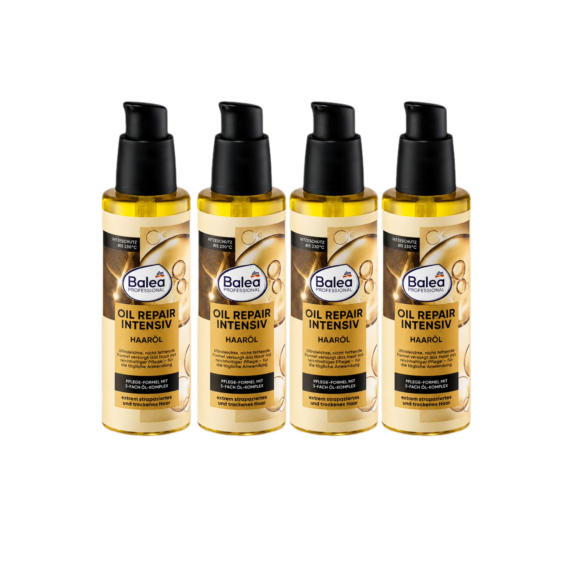Balea PROFESSIONAL Oil Repair Intensive Hair Oil 4-Pack 400ml | Argan, Marula & Babassu Oils | Heat Protection up to 230°C | Vegan 4x100ml