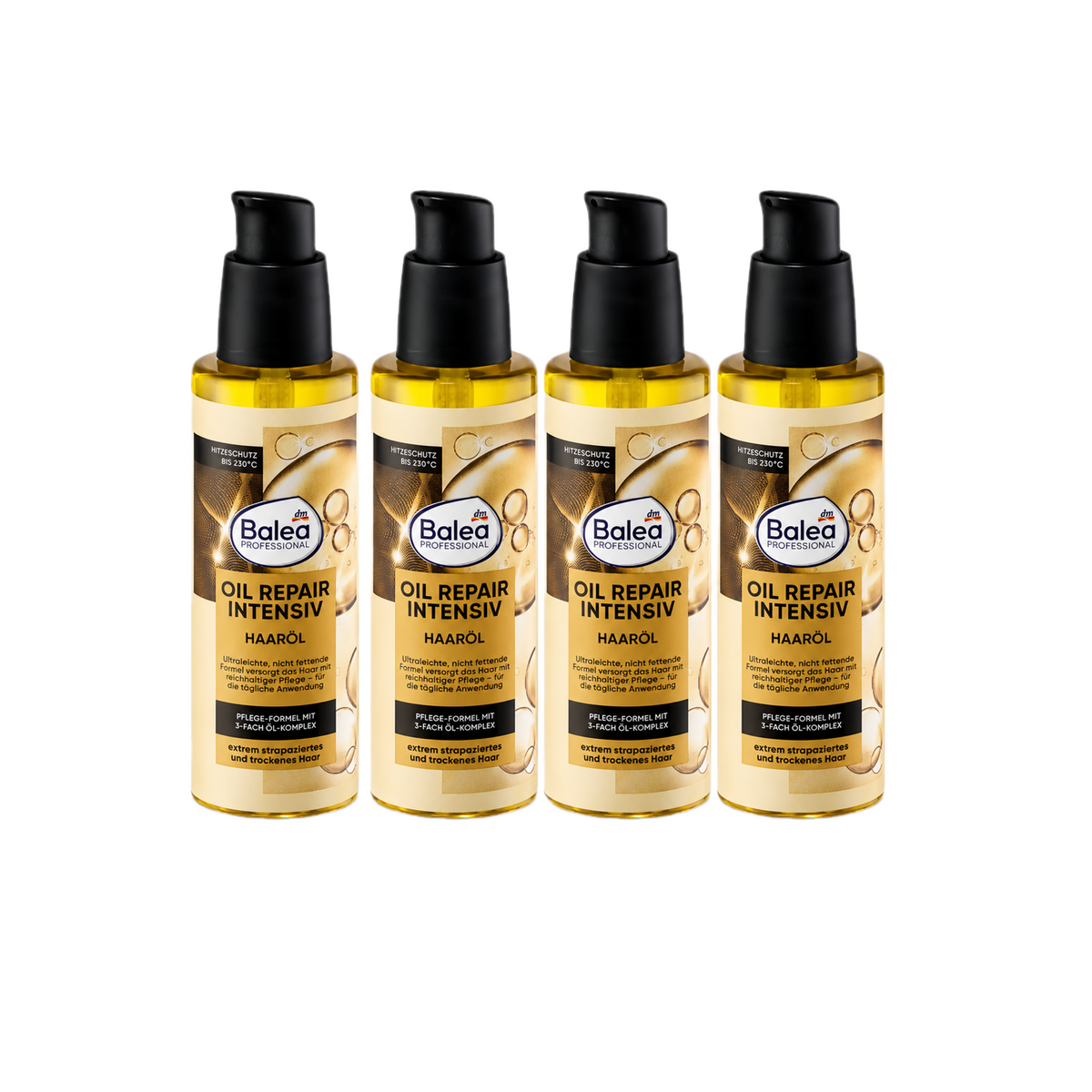 Balea PROFESSIONAL Oil Repair Intensive Hair Oil 4-Pack 400ml | Argan, Marula & Babassu Oils | Heat Protection up to 230°C | Vegan 4x100ml
