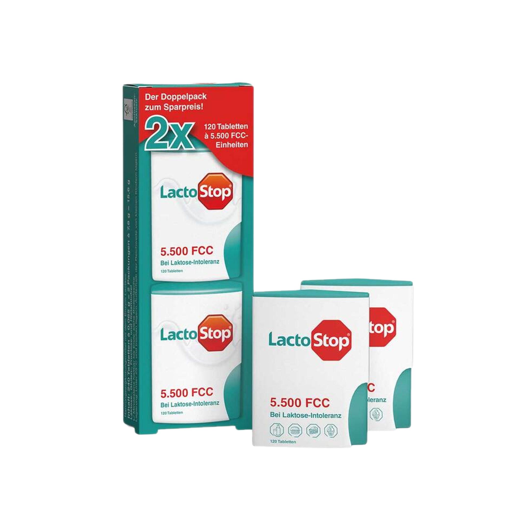 LactoStop 5,500 FCC Tablets Double Pack 240 Vegan Tablets | High Strength Lactase Enzyme | 2 Click Dispensers | Made in Germany PZN 11578995