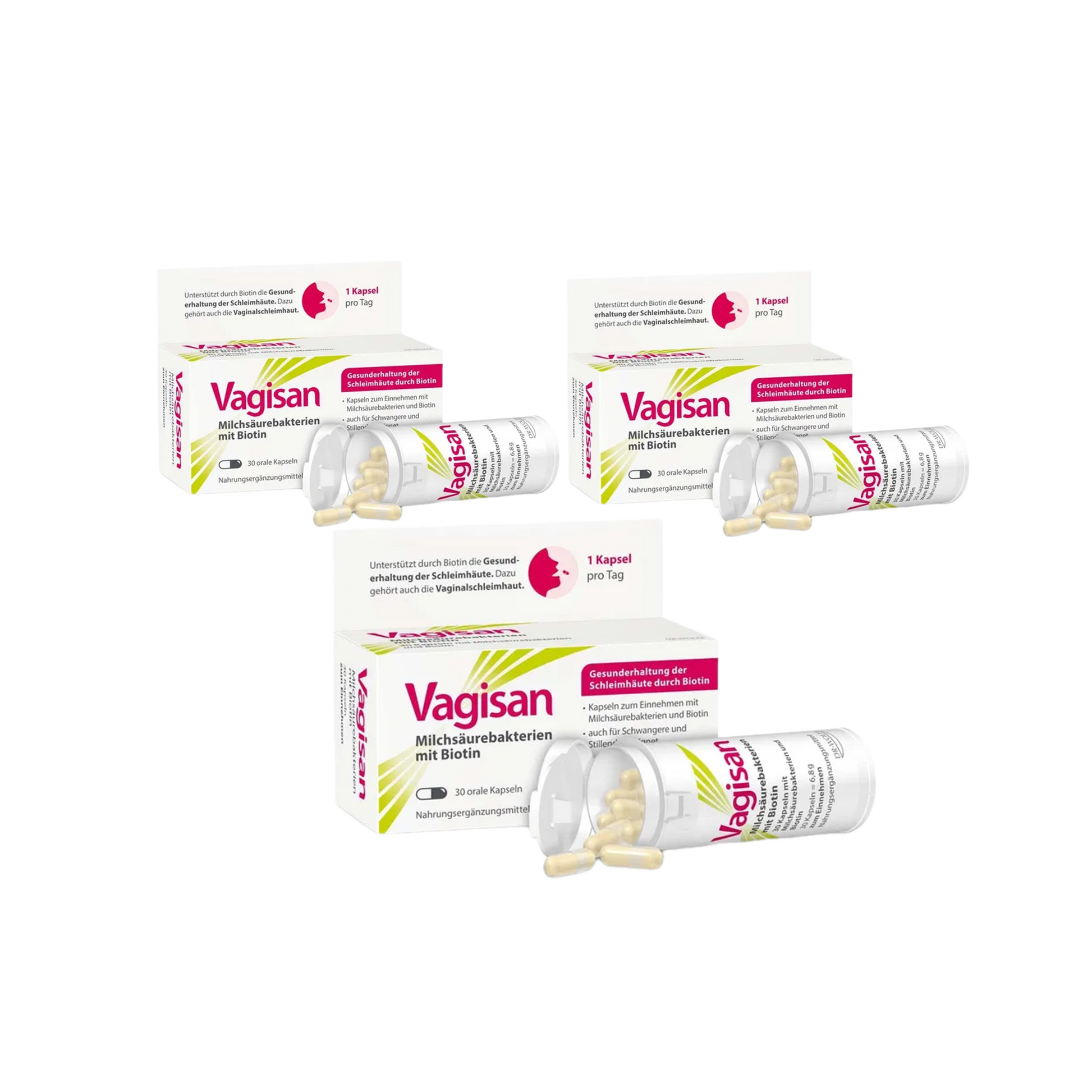 Vagisan Lactic Acid Bacteria with Biotin 90 Capsules 3 Pack | Vaginal Microbiome Support | 1 Billion Live Cultures | Vegan | Made in Germany PZN 19335708