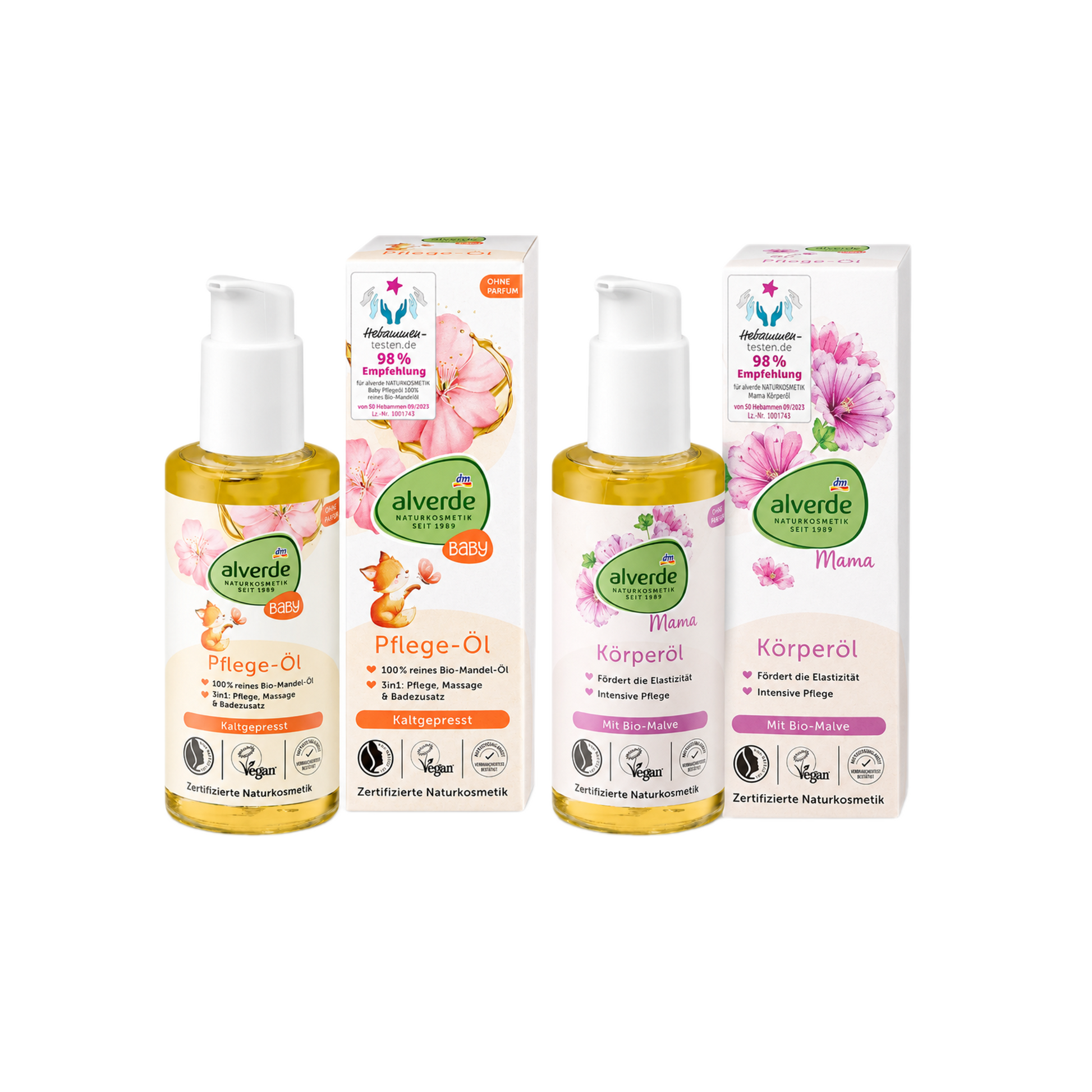 alverde Mama & Baby Natural Care Oil Set | Mama Body Oil + Baby Almond Care Oil | Certified Natural Cosmetics | Vegan