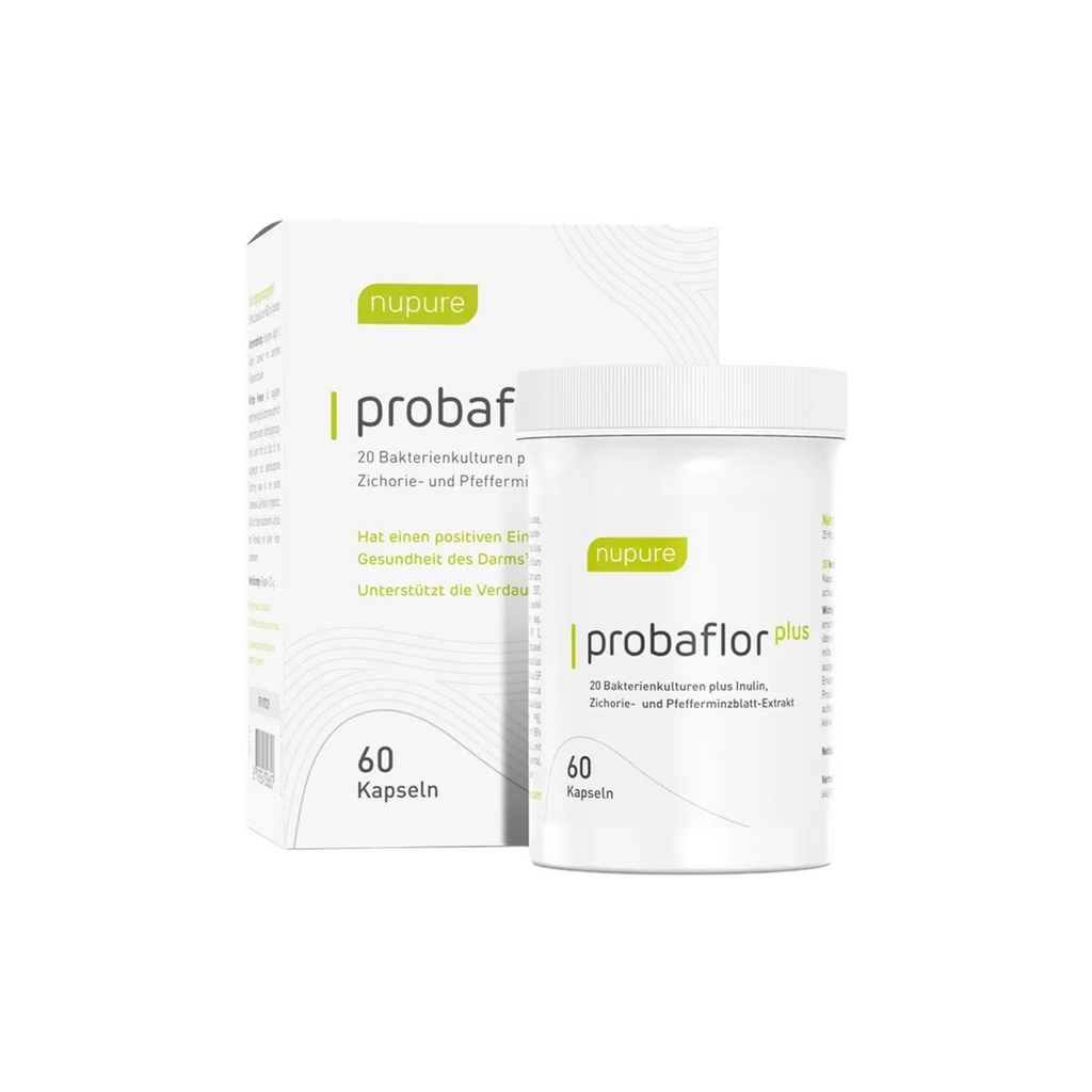 nupure Probaflor PLUS Probiotic 60 Capsules | 20 Live Probiotic Strains | 25 Billion CFU | Chicory Inulin & Peppermint Extract | Delayed-Release Capsules | PZN 18757229