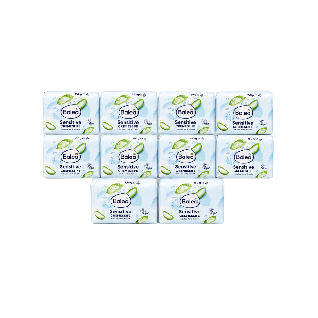 Balea Sensitive Cream Soap Bar 10-Pack | Gentle Cleansing Soap with Aloe Vera | For Sensitive Skin | 10 × 150 g