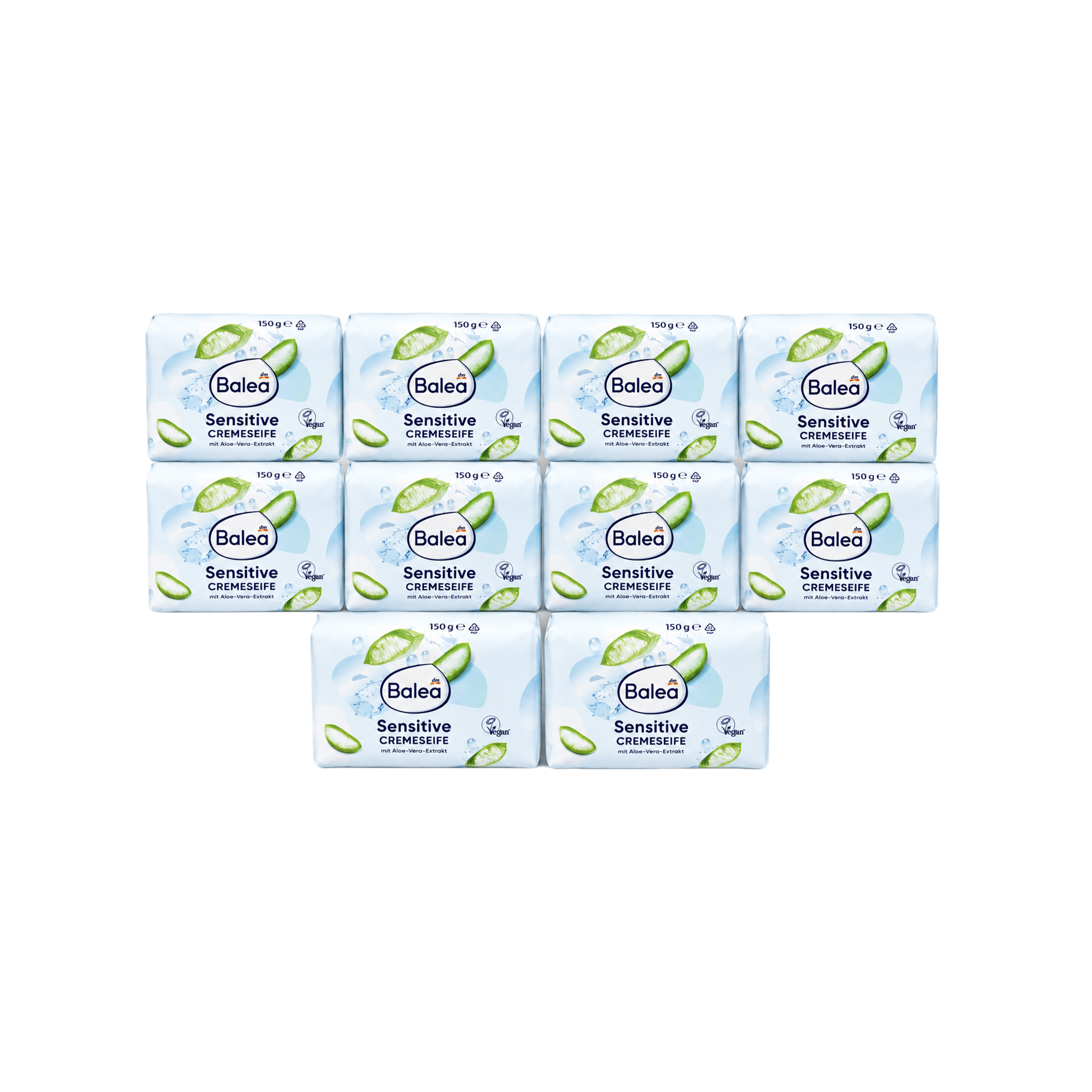 Balea Sensitive Cream Soap Bar 10-Pack | Gentle Cleansing Soap with Aloe Vera | For Sensitive Skin | 10 × 150 g