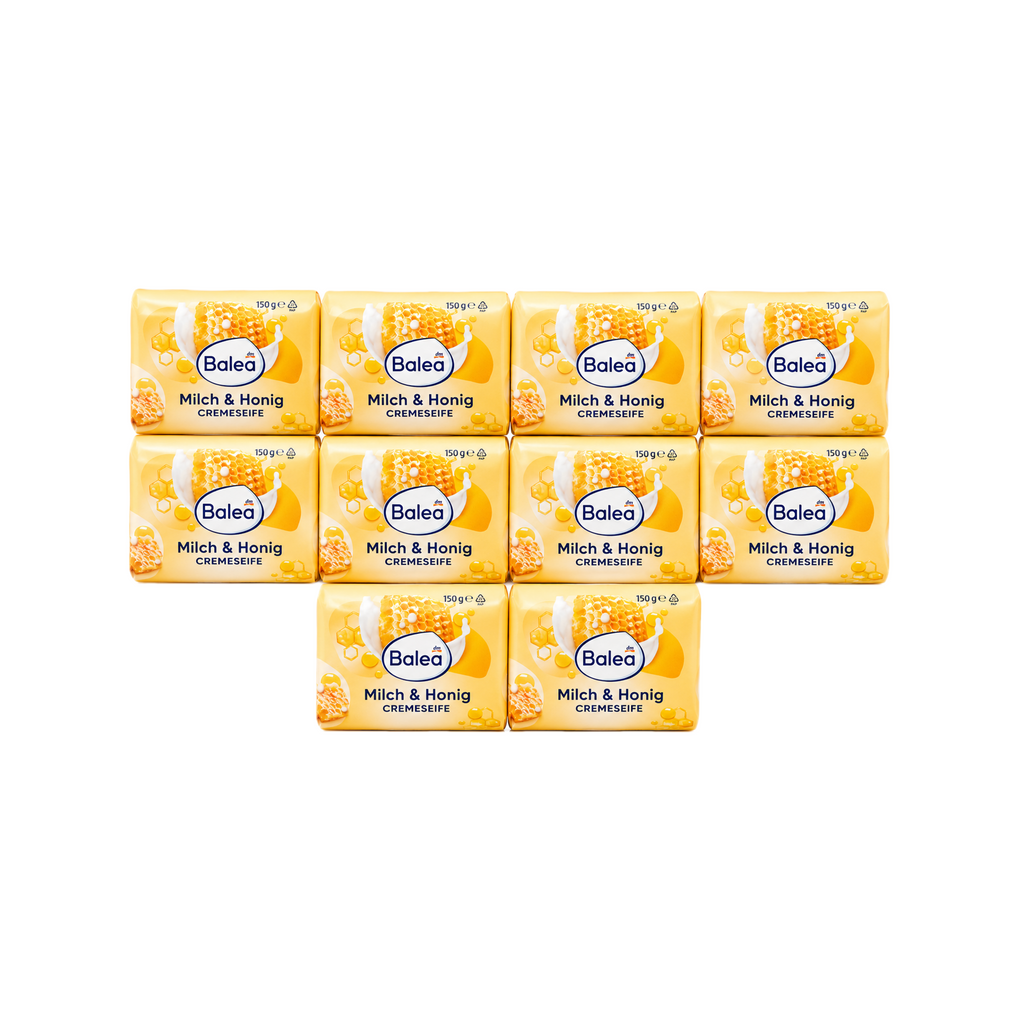 Balea Milk & Honey Cream Soap Bar 10-Pack | Gentle Moisturizing Bar Soap | 10 × 150 g | Vegan