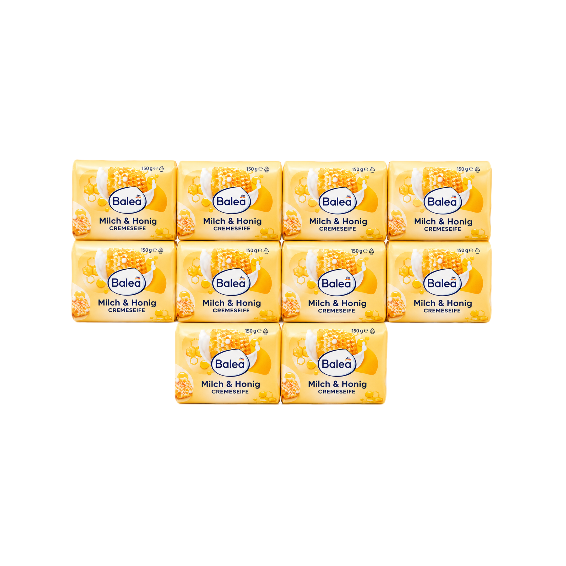 Balea Milk & Honey Cream Soap Bar 10-Pack | Gentle Moisturizing Bar Soap | 10 × 150 g | Vegan