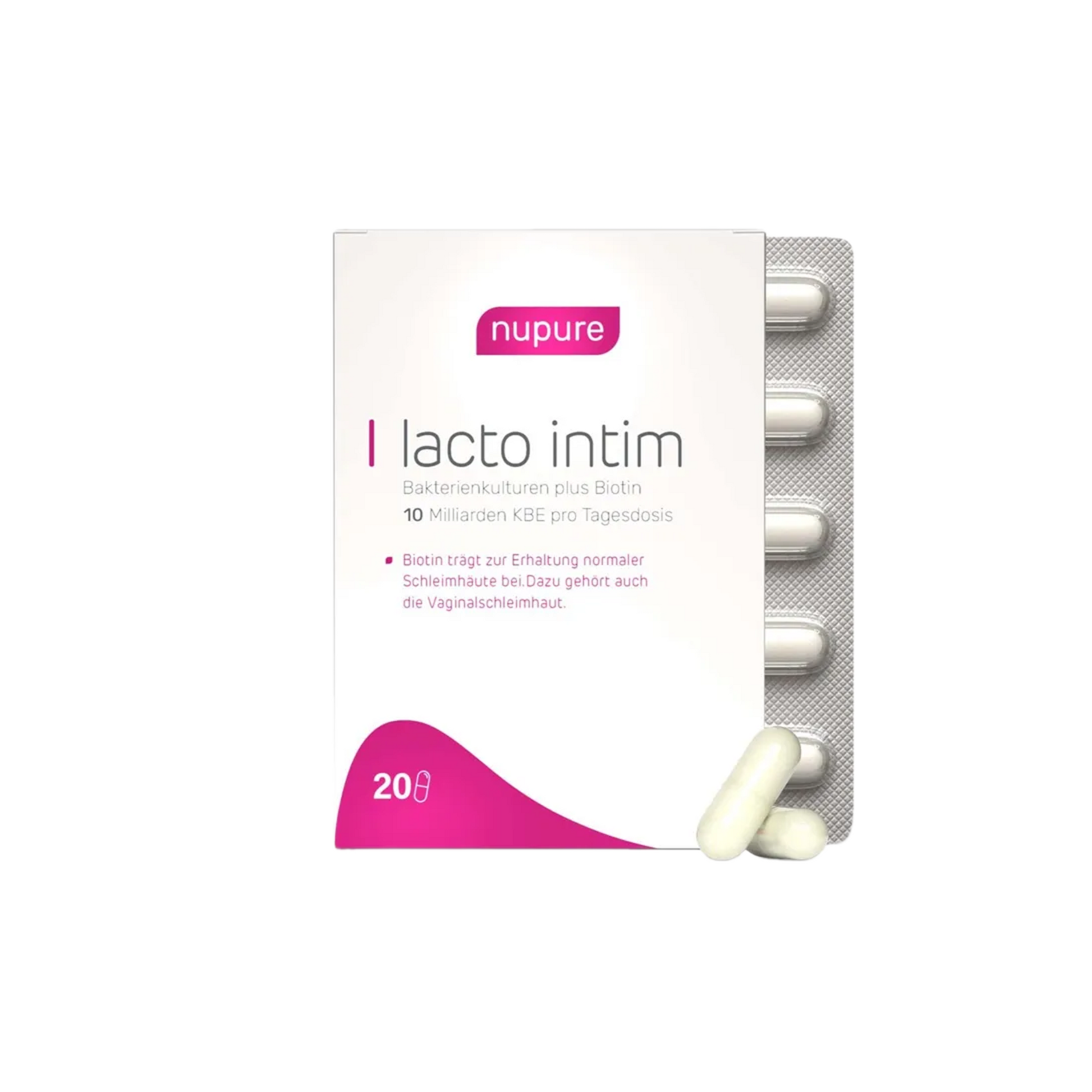 nupure Probaflor Lacto Intim 20 Delayed-Release Capsules | Women's Vaginal Flora Probiotic | 2 Clinically Studied Lactobacillus Strains | 10 Billion CFU | Biotin | PZN 16872328