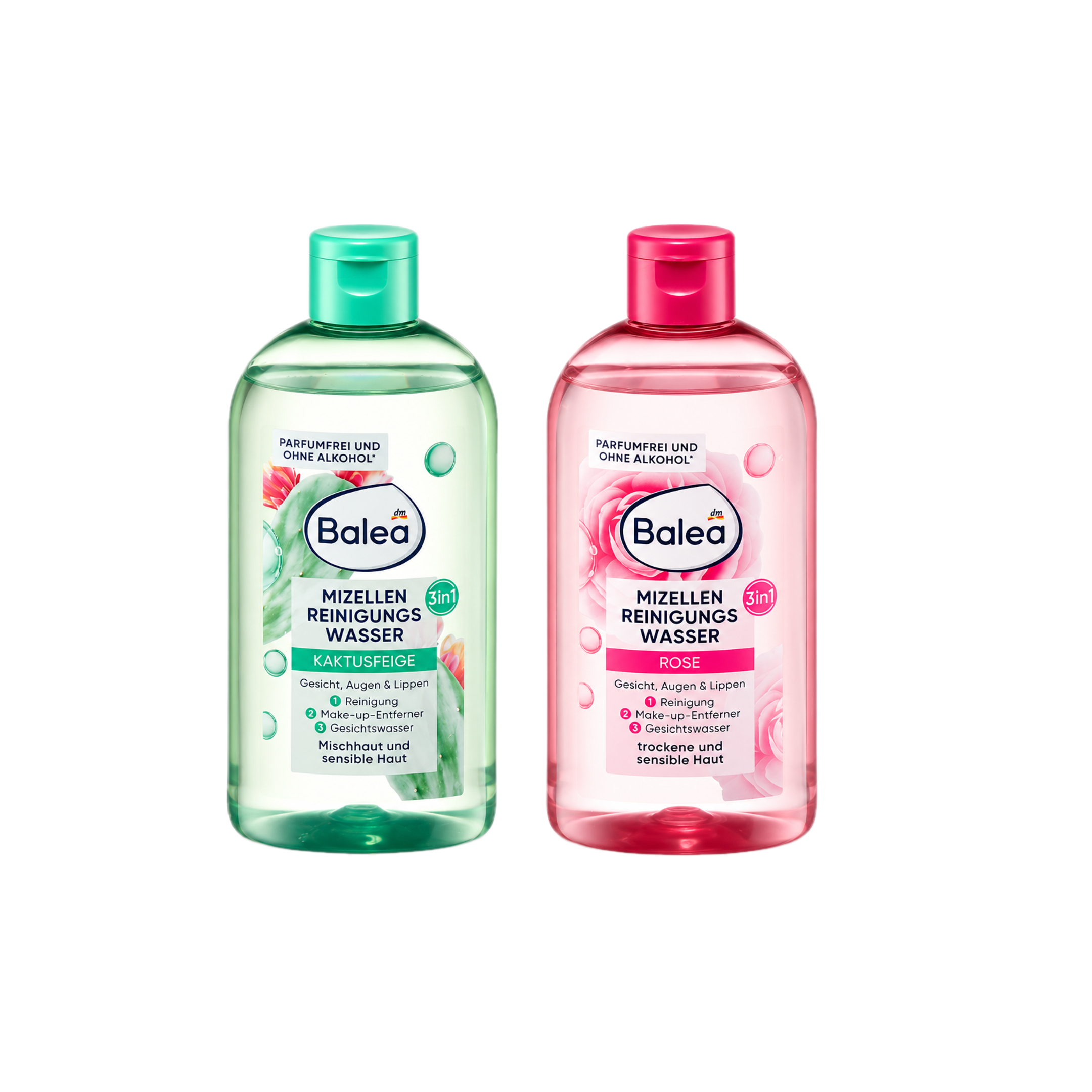 Balea Micellar Water Duo Set | Cactus Fig for Combination Skin & Dry Skin Formula | 2 × 400 ml | Gentle 3-in-1 Makeup Remover