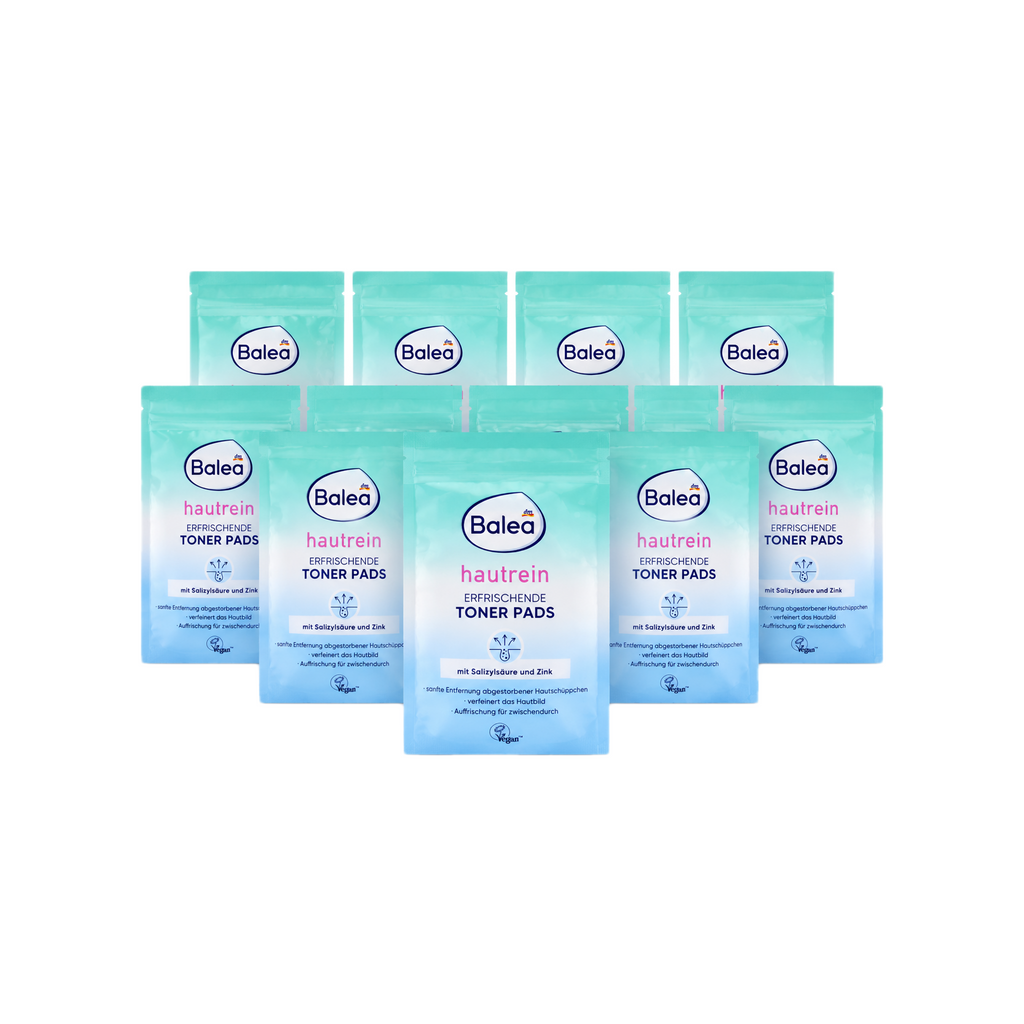 Balea Hautrein Refreshing Toner Pads 10-Pack | Salicylic Acid & Zinc Clarifying Facial Pads | 10 × 10 Pads | Vegan