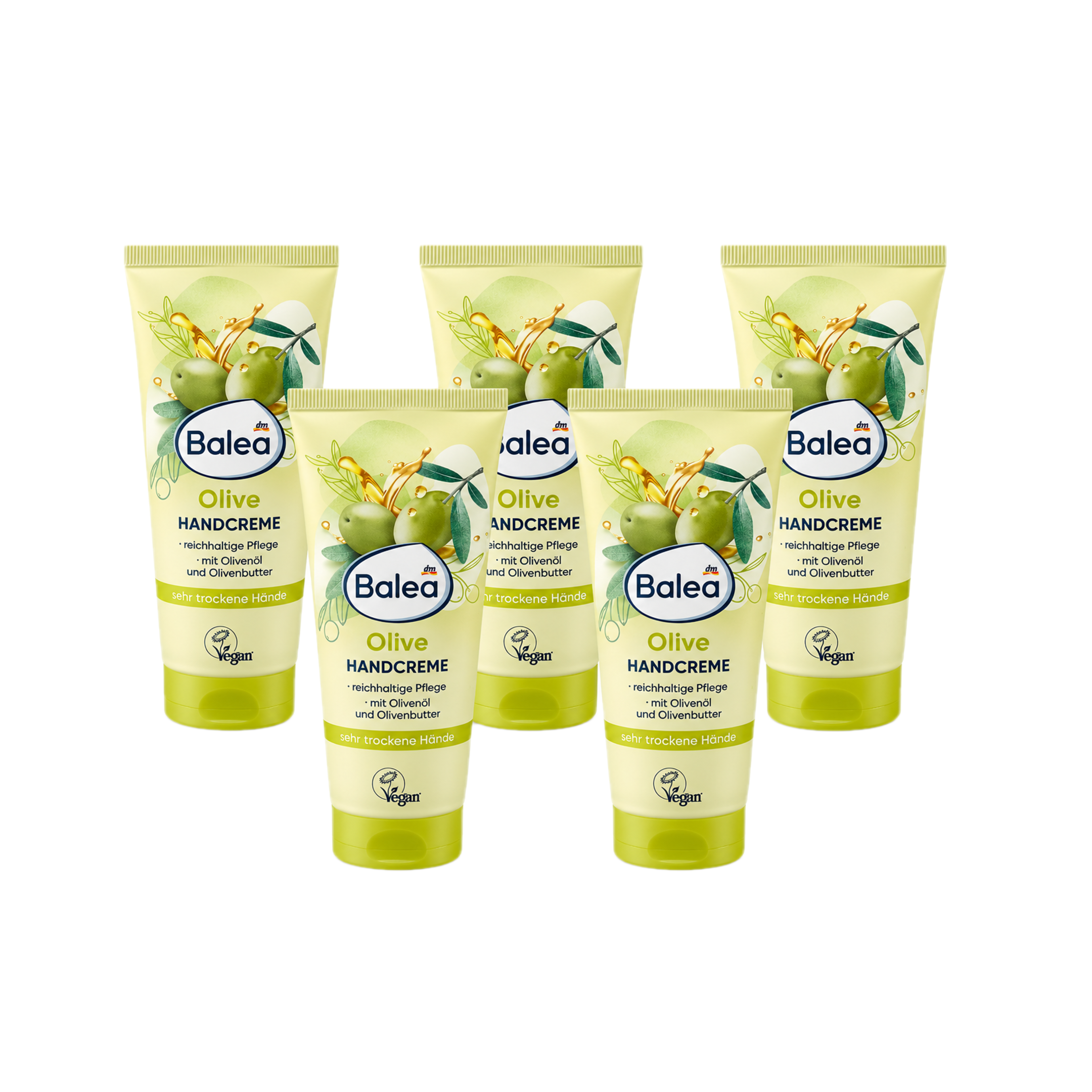 Balea Olive Hand Cream 5-Pack | Olive Oil, Olive Butter & Panthenol | Intensive Care for Very Dry Hands | 5 × 100 ml