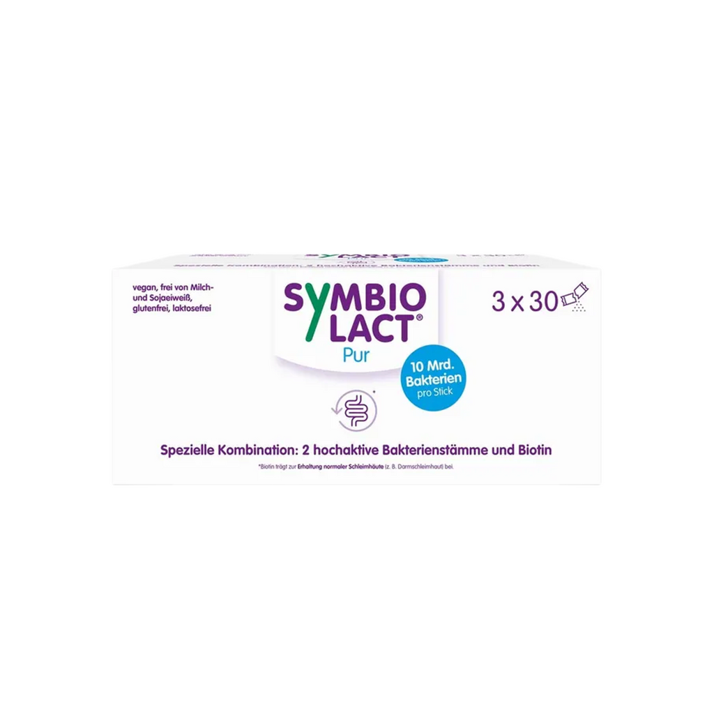 SymbioLact Pur Hypoallergenic Probiotic 90 Sachets | 2 Live Probiotic Strains | Up to 10 Billion CFU + Inulin & Biotin | PZN 09205146