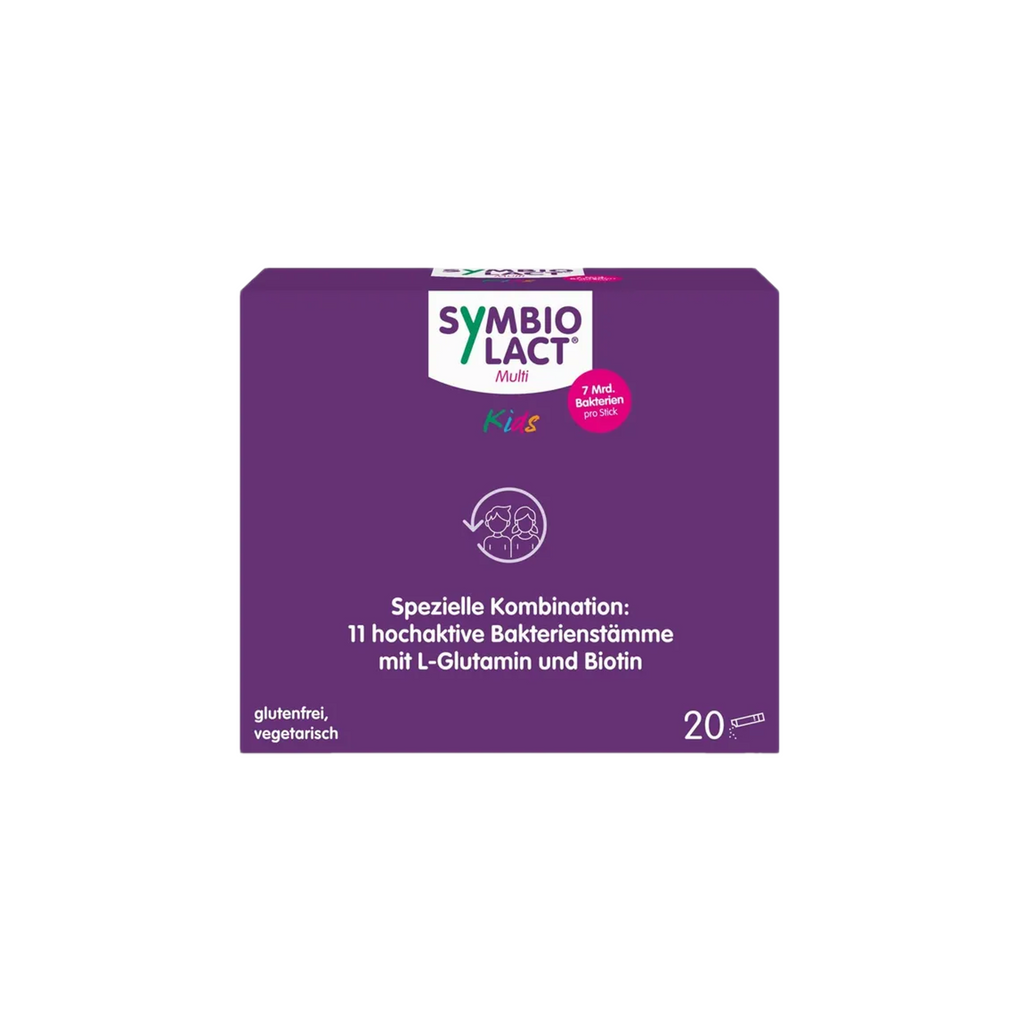 SymbioLact Multi Kids Children's Probiotic 20 Sticks | 11 Live Probiotic Strains | 7 Billion CFU, L-Glutamine & Biotin | Gut Flora Support During & After Antibiotics | PZN 19979015