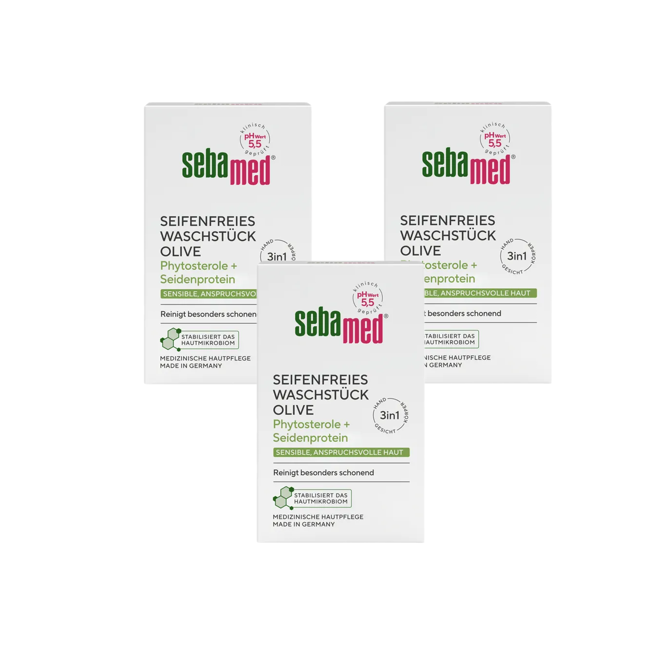 Sebamed Soap-Free Cleansing Bar Olive Triple Pack 450g | Olive Oil, Aloe Vera & Silk Protein | pH 5.5 | Face, Hands & Body | 3 × 150 g | PZN 19187567