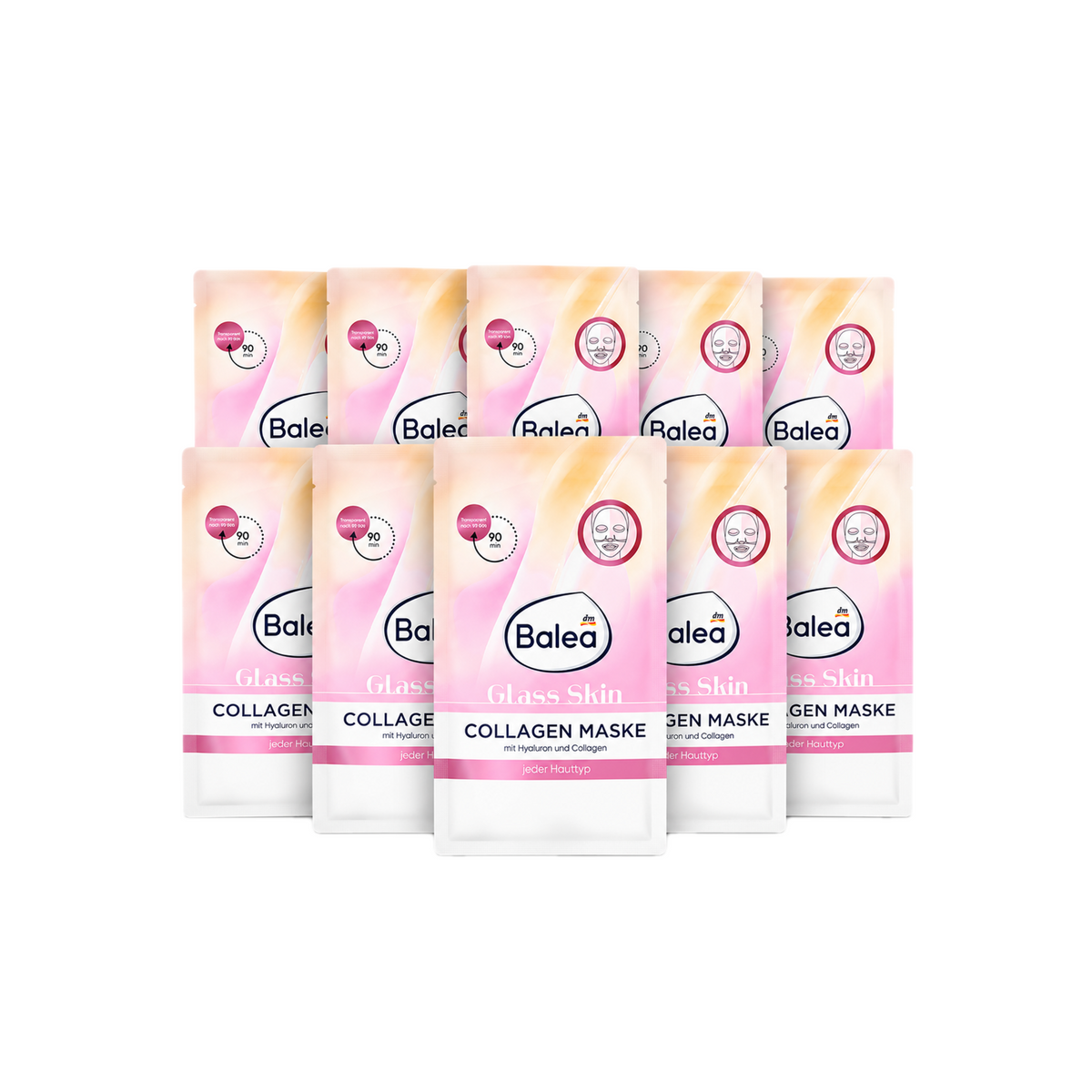 Balea Glass Skin Collagen Mask 10-Pack | Hydrogel Face Mask with Double Hyaluronic Acid, Collagen, Vitamin C & Niacinamide | 10 Treatments