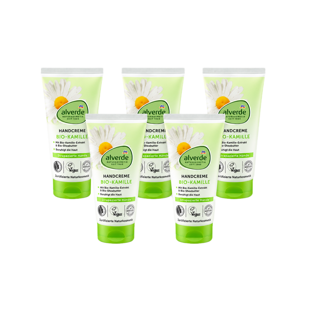 alverde NATURKOSMETIK Chamomile & Shea Butter Hand Cream 5-Pack | Intensive Moisturizing Hand Care | 5 × 75 ml | Certified Natural & Vegan