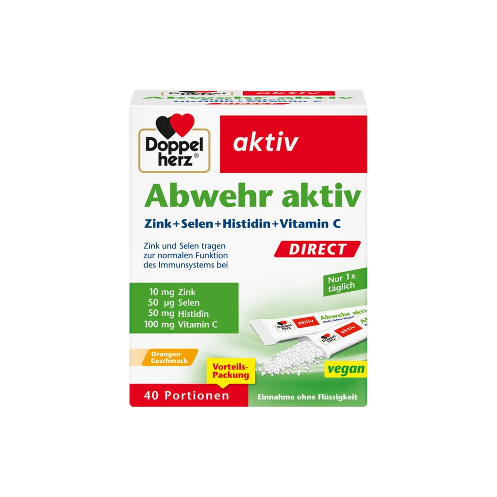 Doppelherz aktiv Abwehr DIRECT Immune Support Value Pack 160 Sachets | Zinc, Vitamin C, Selenium & L-Histidine | 4 × 40 Micro-Pellet Sachets | Orange Flavor PZN 11616129