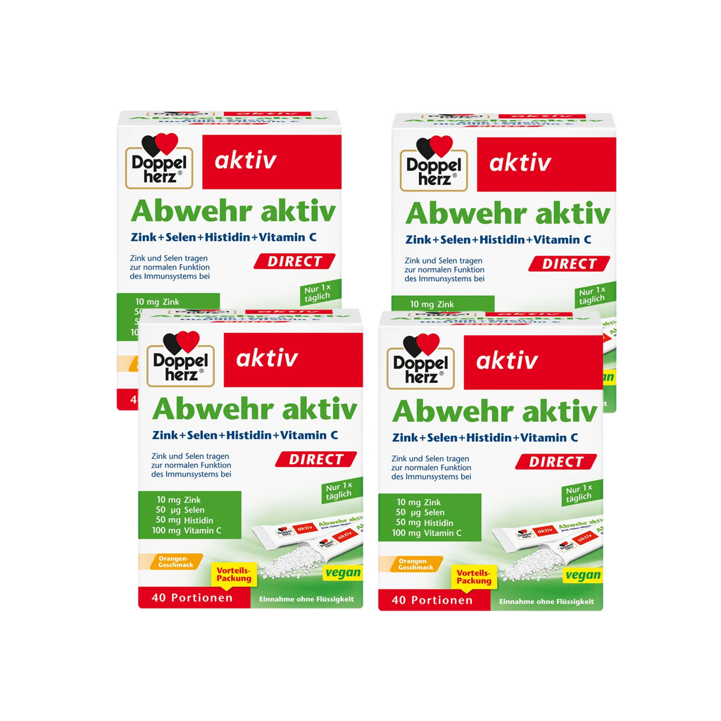 Doppelherz aktiv Abwehr DIRECT Immune Support Value Pack 160 Sachets | Zinc, Vitamin C, Selenium & L-Histidine | 4 × 40 Micro-Pellet Sachets | Orange Flavor PZN 11616129