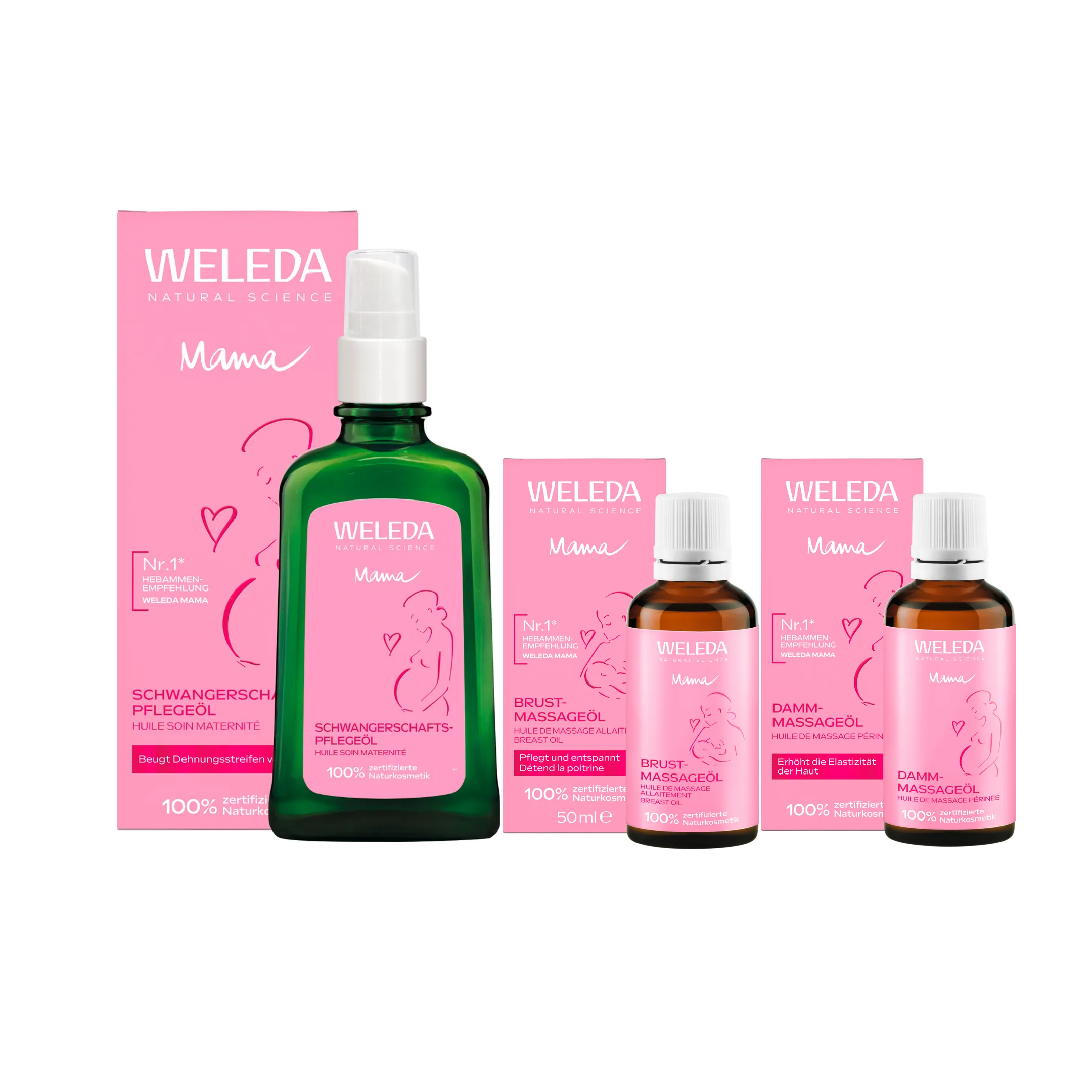 Weleda Complete Pregnancy Care Bundle | Pregnancy Body Oil + Perineal Massage Oil + Breast Massage Oil | Natural Maternity Care Made in Germany