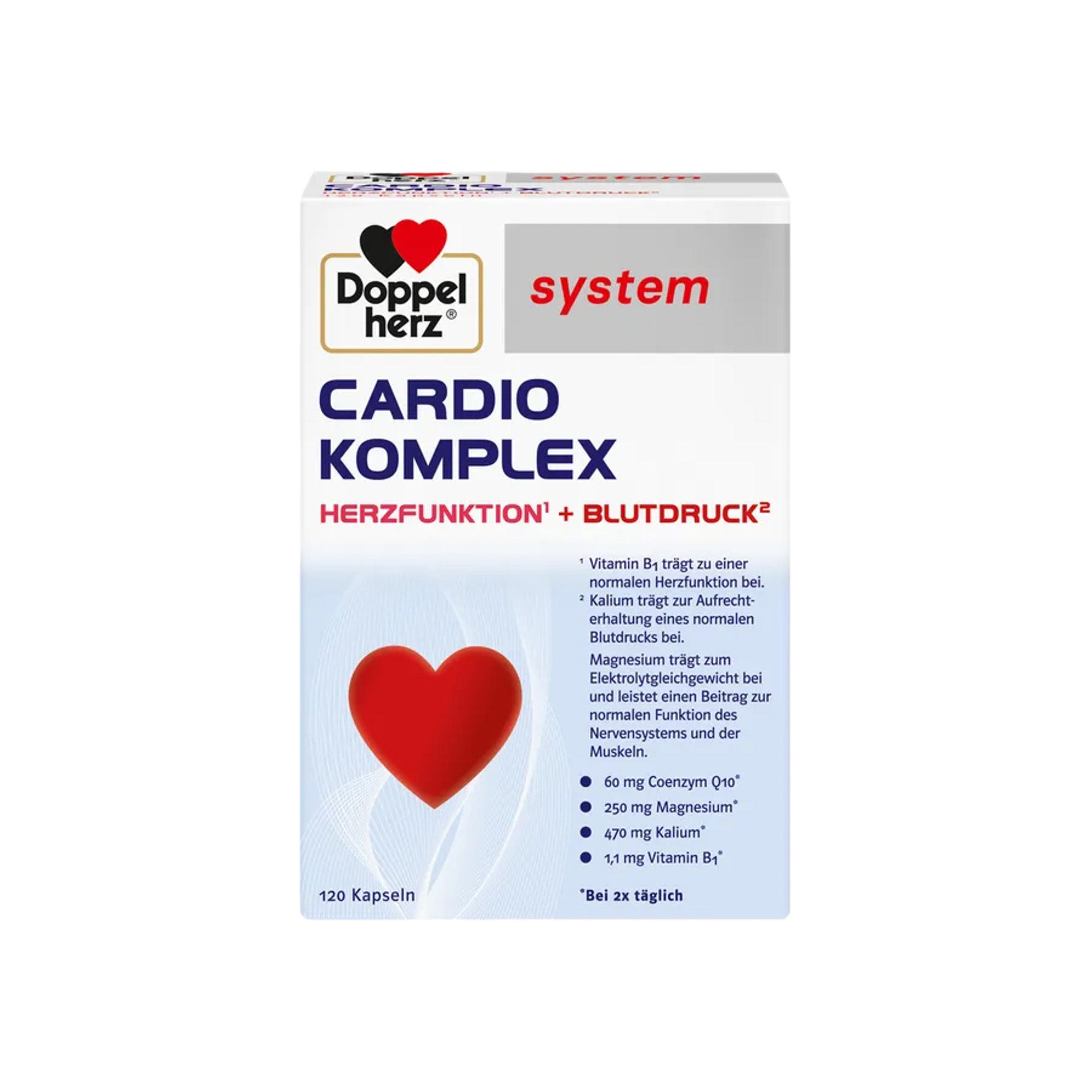 Doppelherz system Cardio Complex 120 Capsules |  Heart Function, Blood Pressure & Energy Support | Coenzyme Q10, Potassium, Magnesium & B Vitamins PZN 19908914
