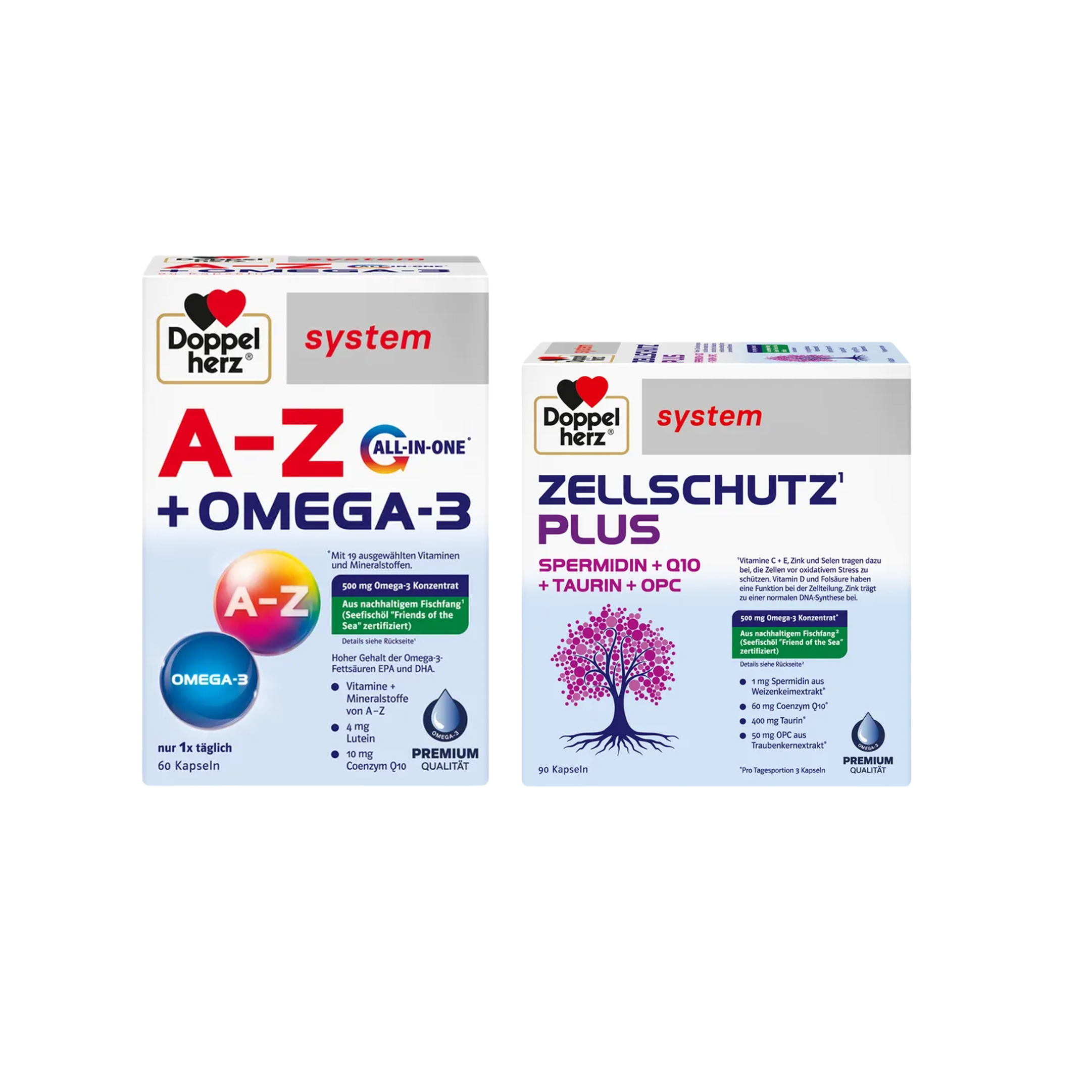 Doppelherz Ultimate Healthy Aging Bundle | Cell Protection + A-Z Omega-3 | Spermidine, CoQ10, Omega-3 & 19 Vitamins | Complete Daily Wellness Set