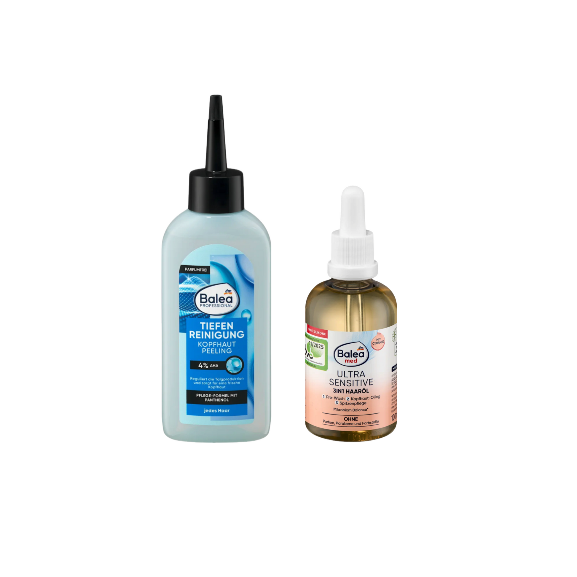 Balea Scalp Care Duo Set | Deep Cleansing Scalp Peeling 150ml + Ultra Sensitive 3-in-1 Hair Oil 100ml | AHA, Panthenol & Ceramide | 2-Piece Set