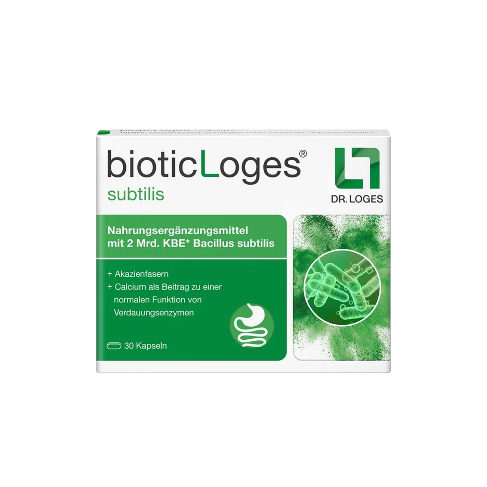 bioticLoges subtilis | Bacillus subtilis, Acacia Fiber & Calcium | Spore-Based Probiotic for Gut Health | 30 Capsules | PZN 20009865